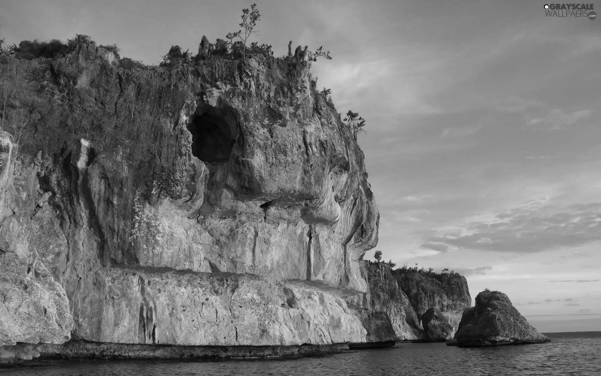 sea, cave, Sky, rocks