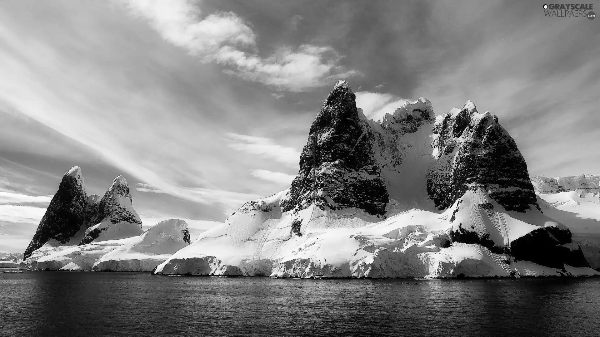 sea, Mountains, Sky, Snowy