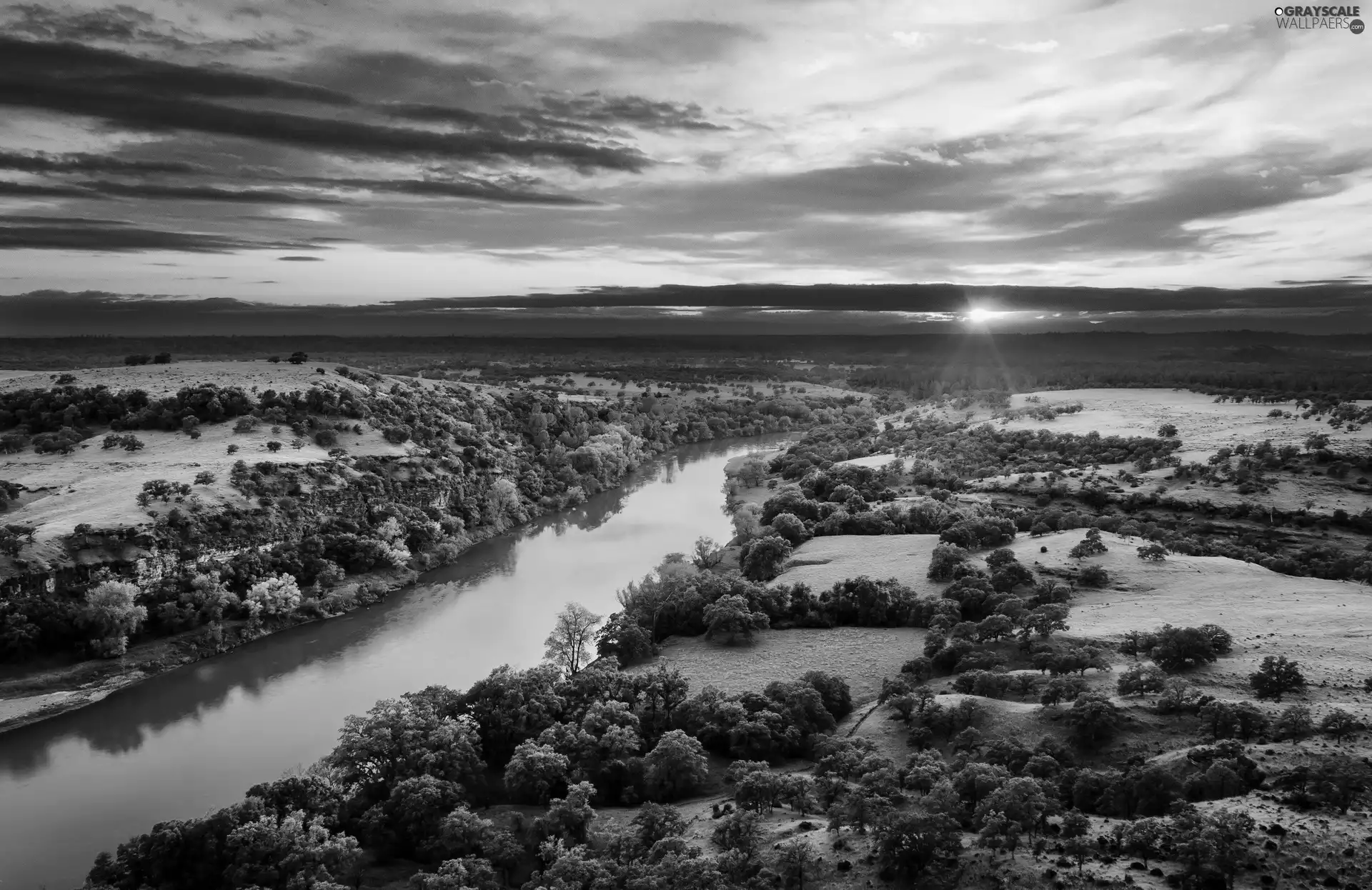 Sky, sun, trees, viewes, River