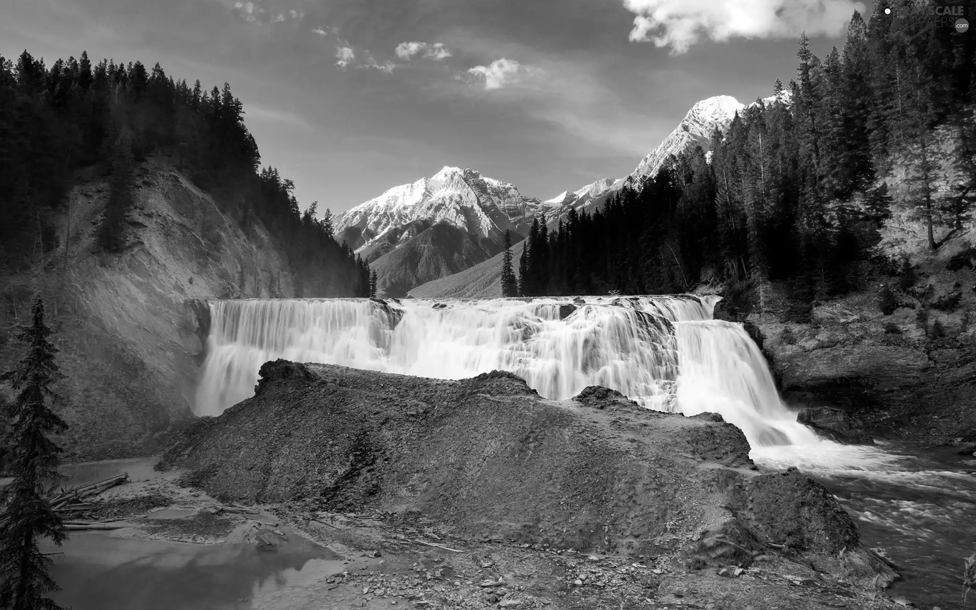 Sky, Mountains, waterfall