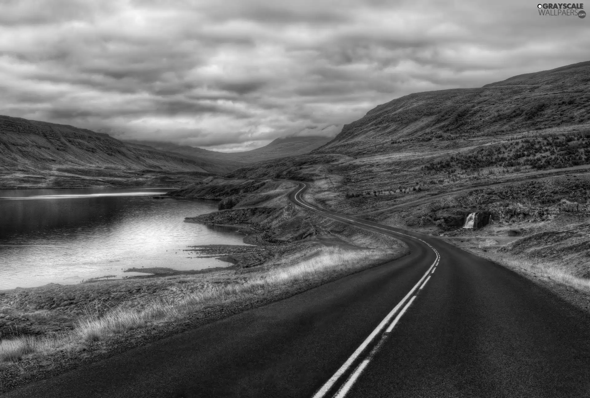 Sky, Way, lake, Clouds, Mountains