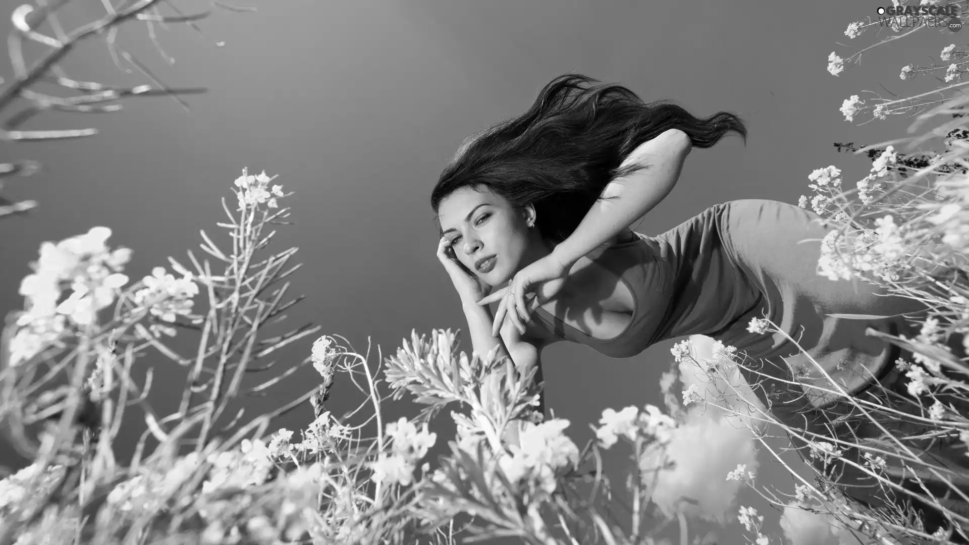 Women, Flowers, Sky, Yellow