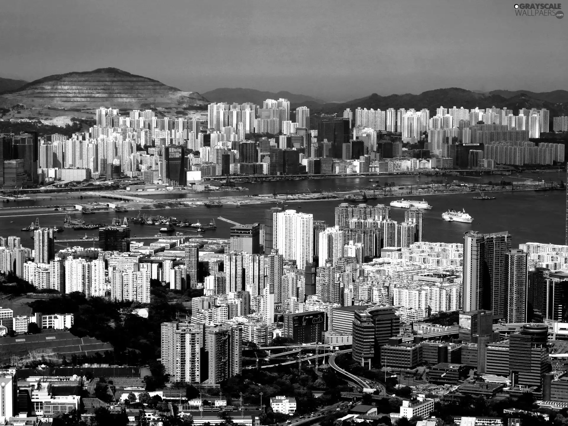 Grayscale Town, Hong Kong, skyscraper - 1920x1440