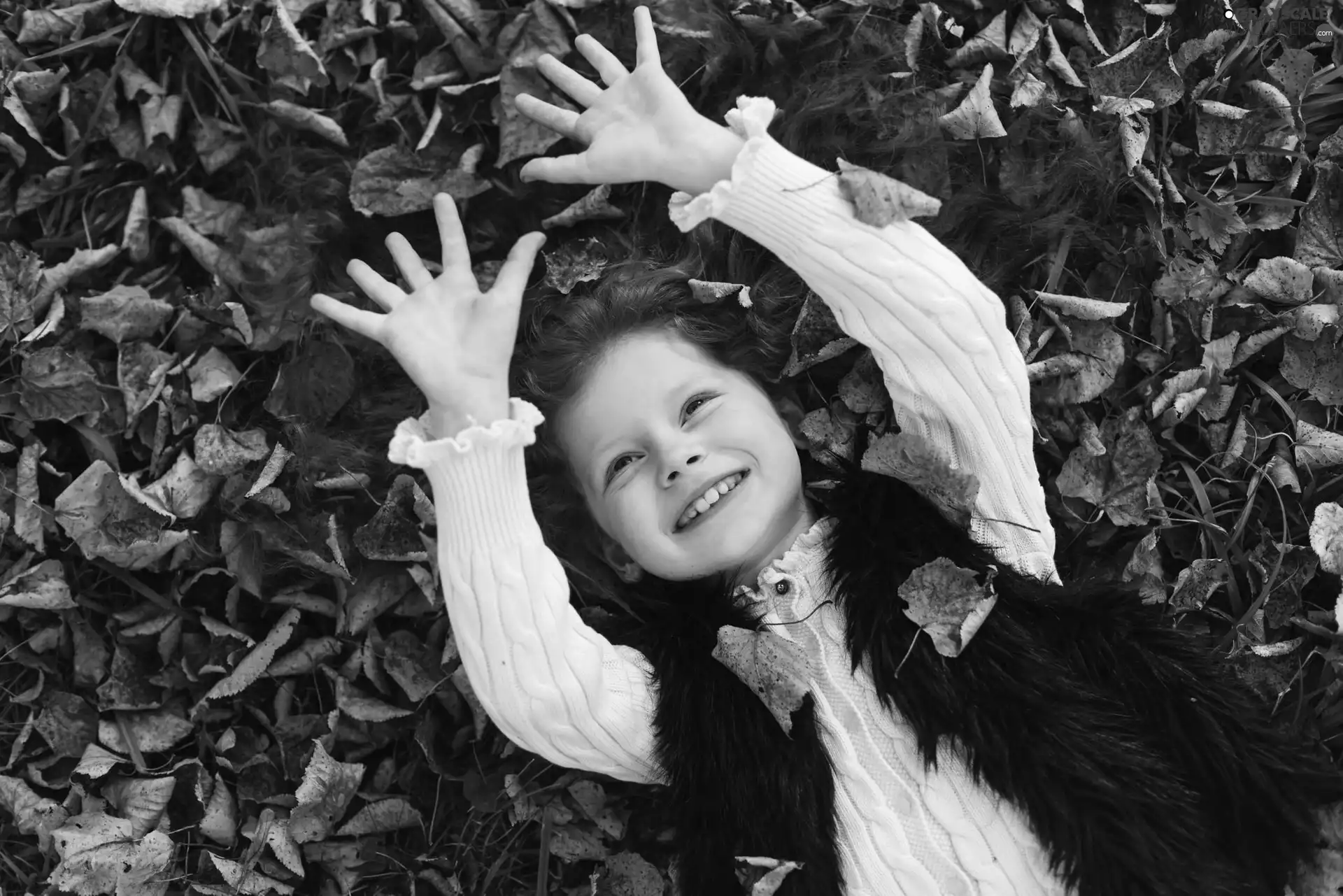 redhead, Smile, Kid, girl, Leaf
