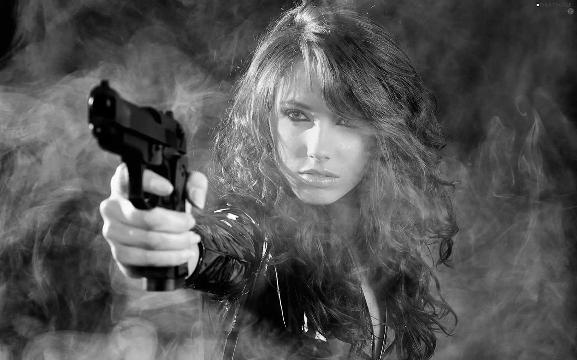 smoke, girl, Gun