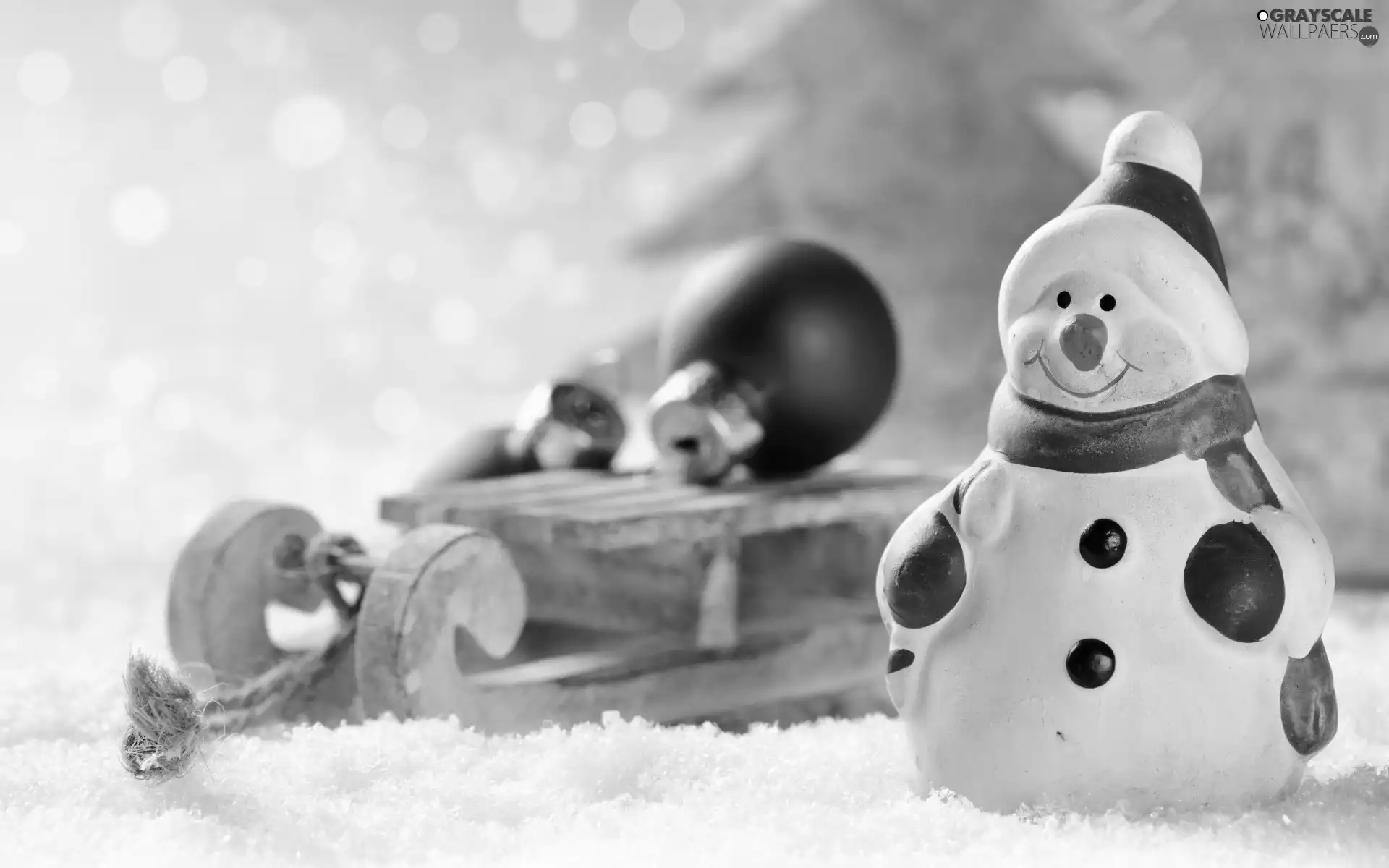 snow, baubles, Snowman, sledge, Christmas