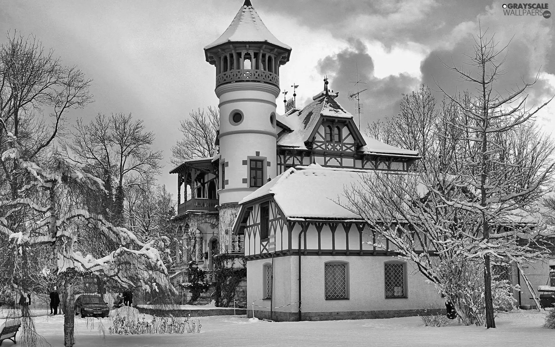Church, viewes, snow, trees