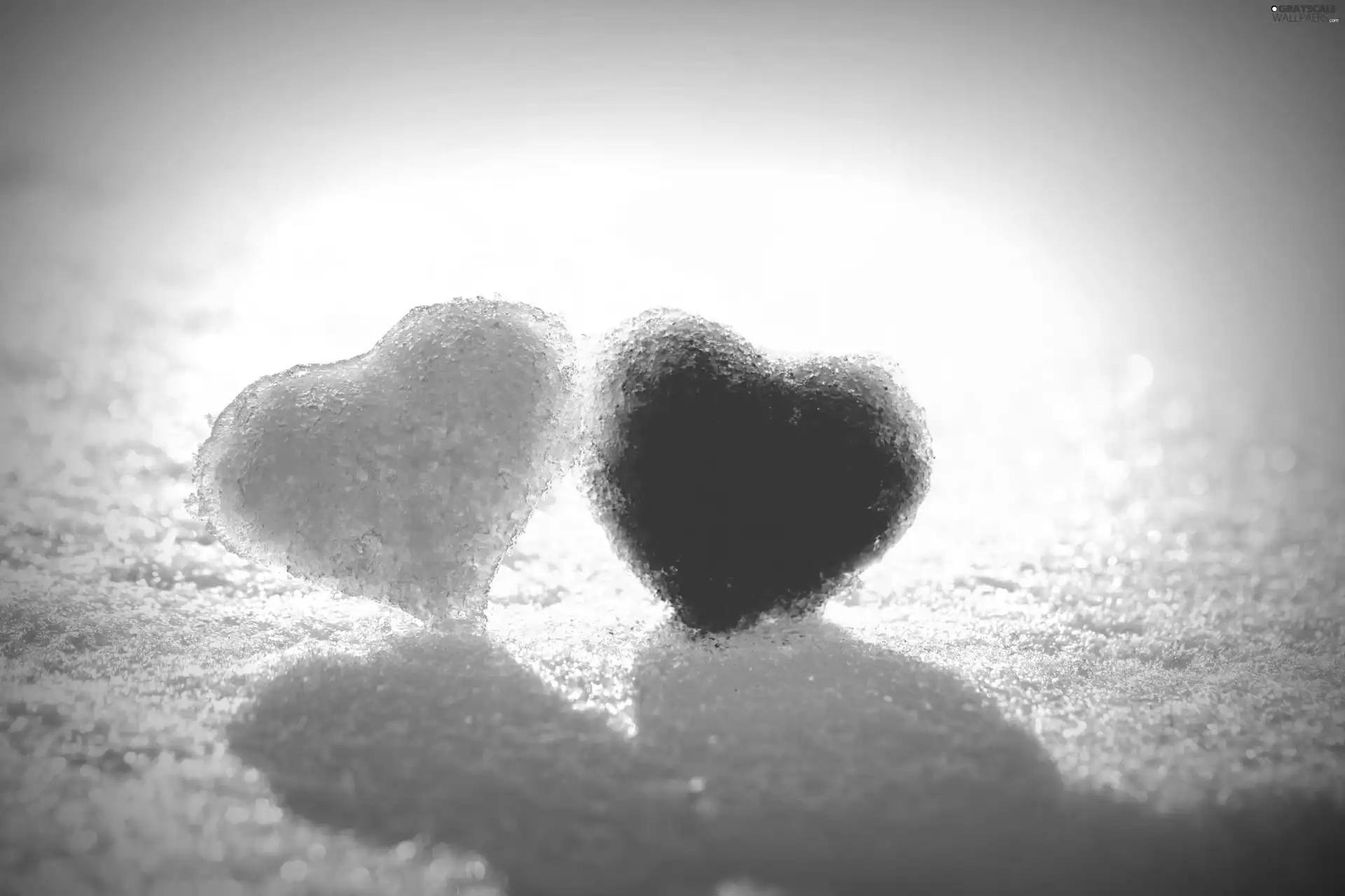 snow, color, hearts