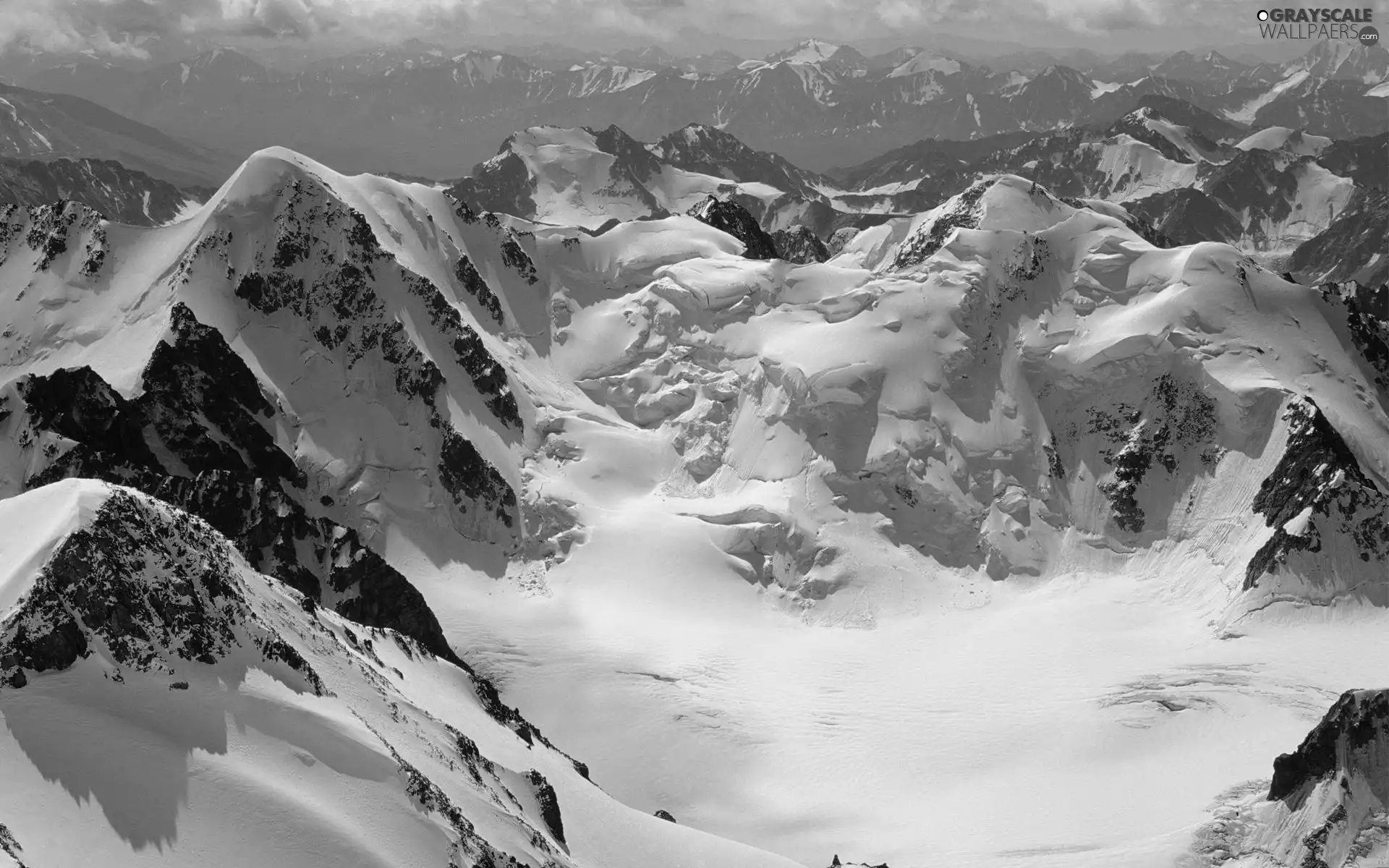 peaks, Covered, snow, mountain