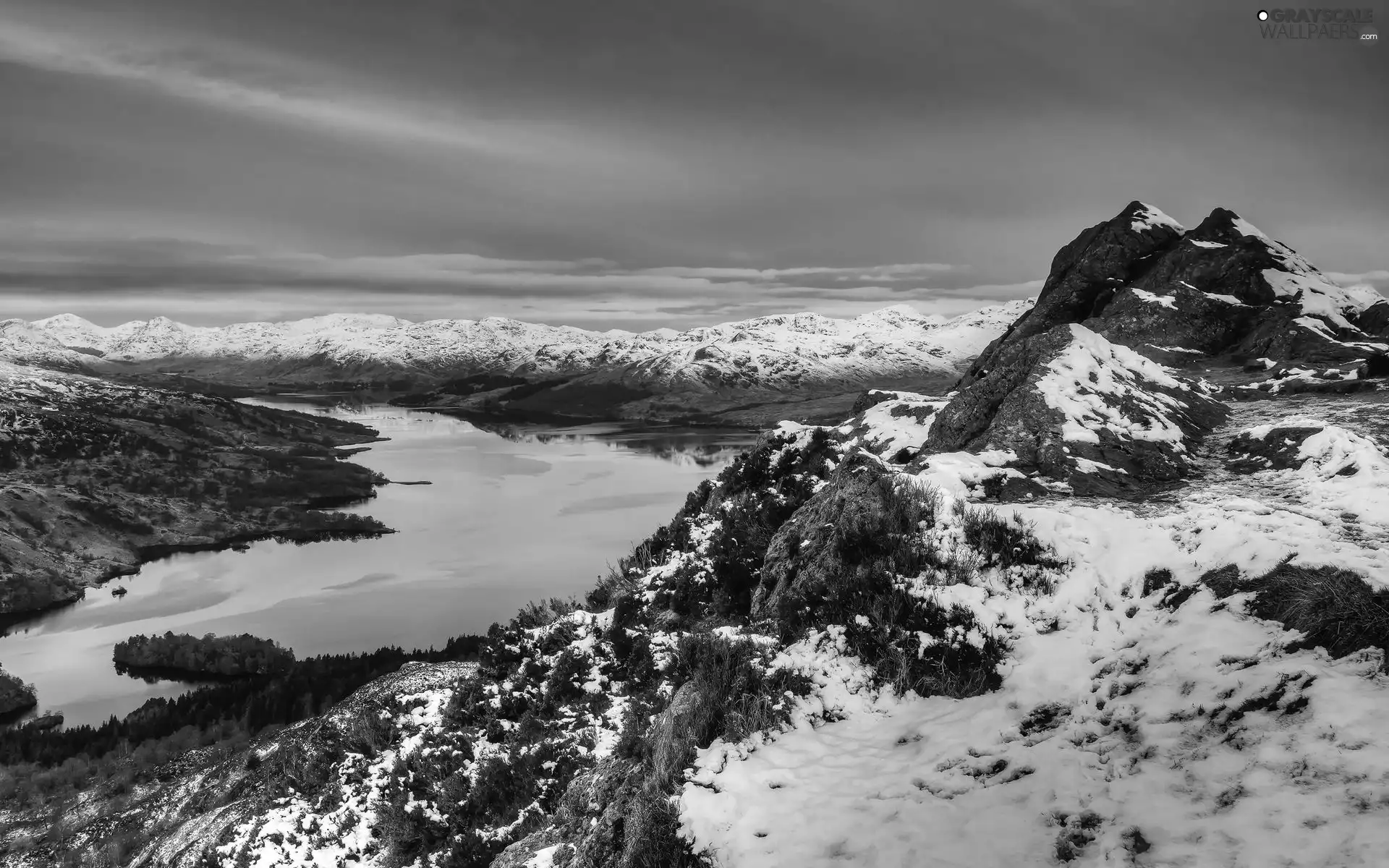 snow, Mountains, River