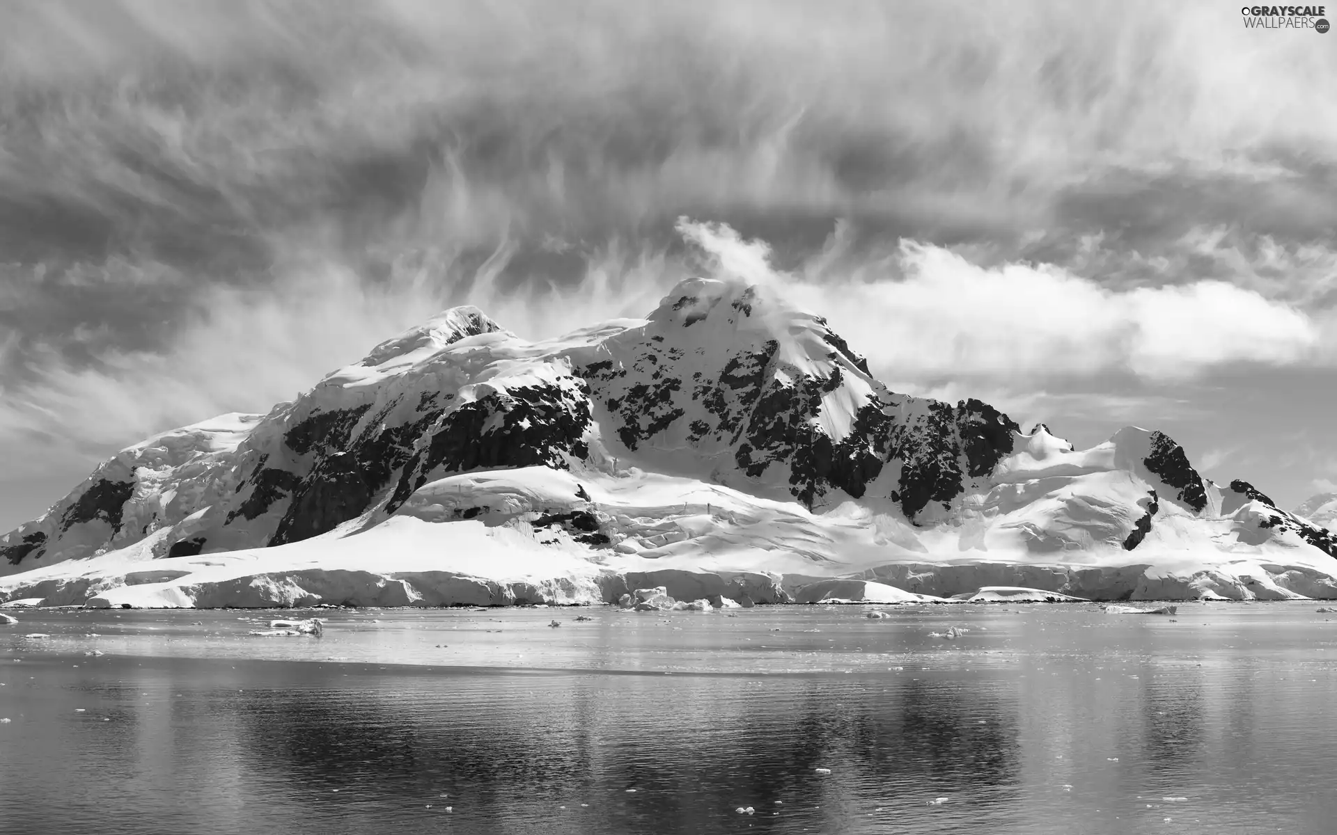 snow, mountains, River