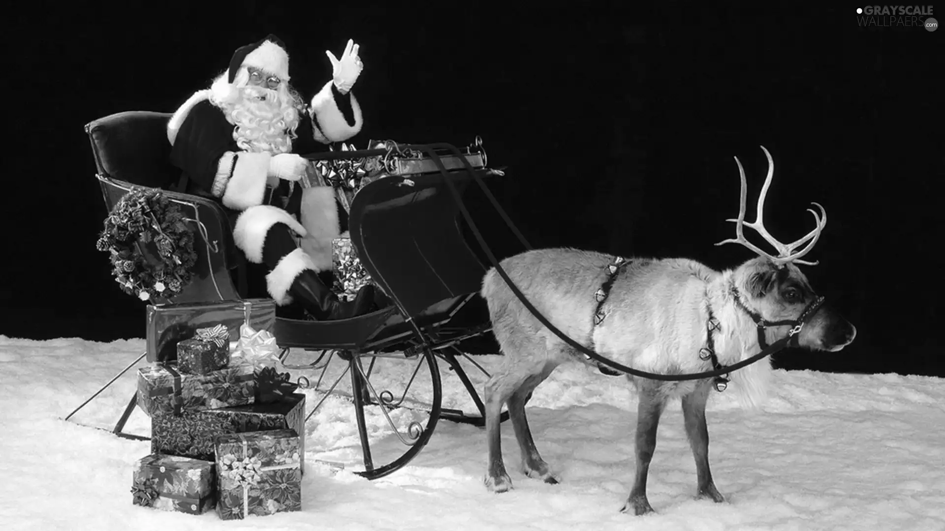 Santa, reindeer, snow, sleigh