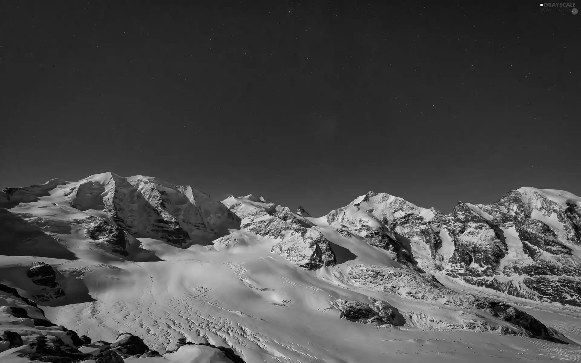 snow, Sky, Mountains, peaks, winter