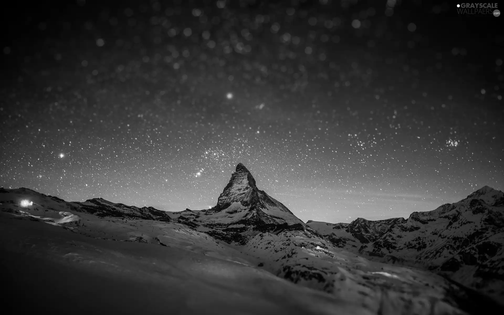 Starlit, The Hills, snow, Sky