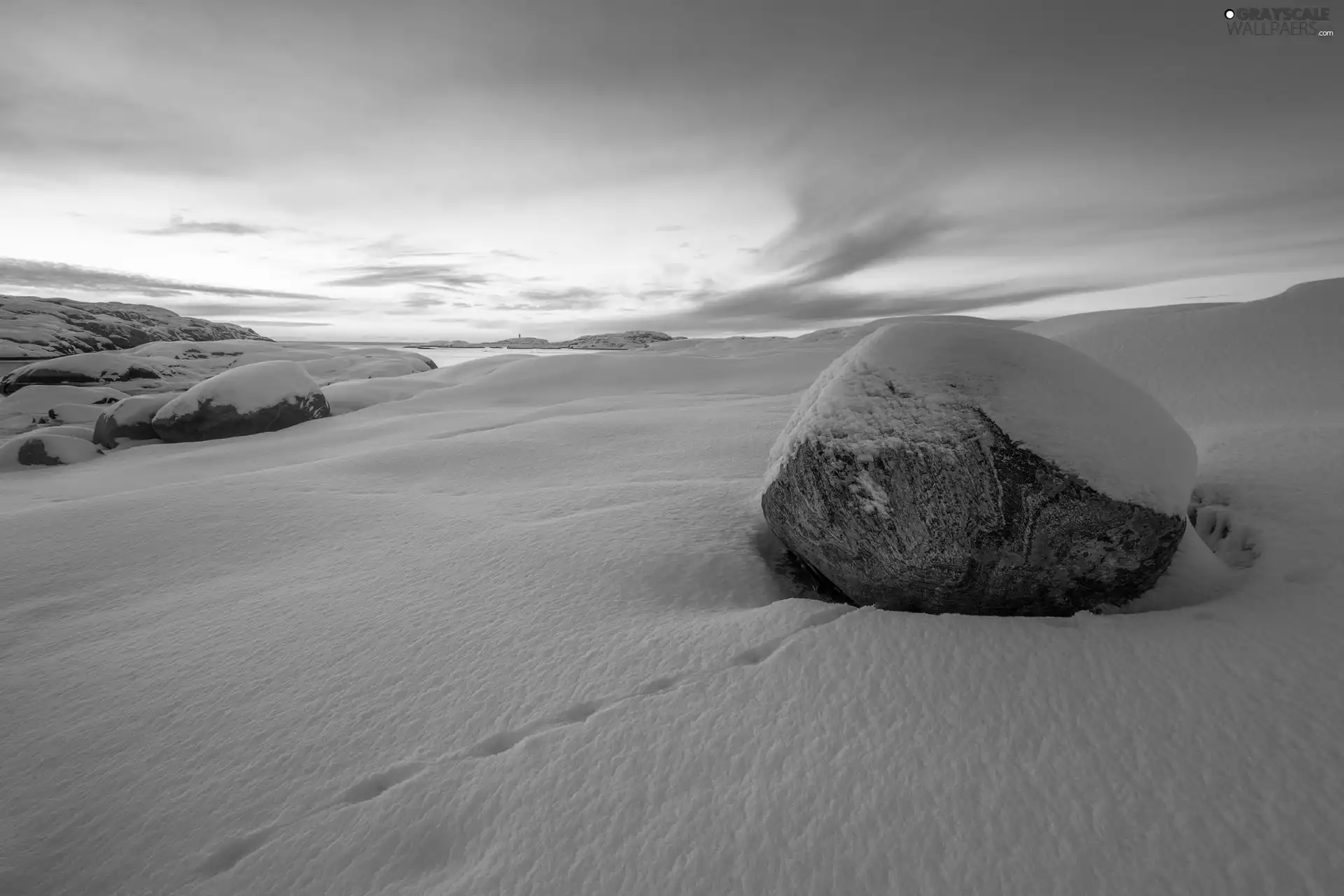 snow, winter, Stone