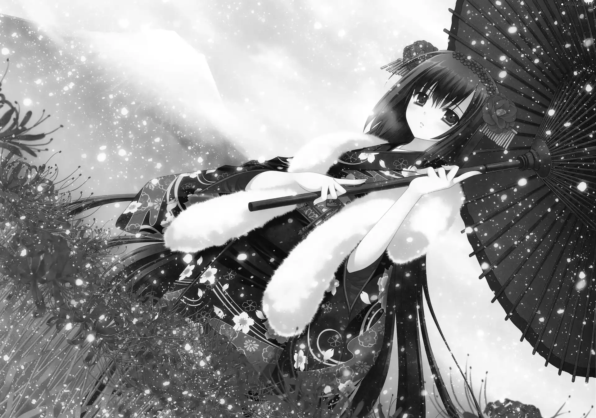 snow, girl, Umbrella