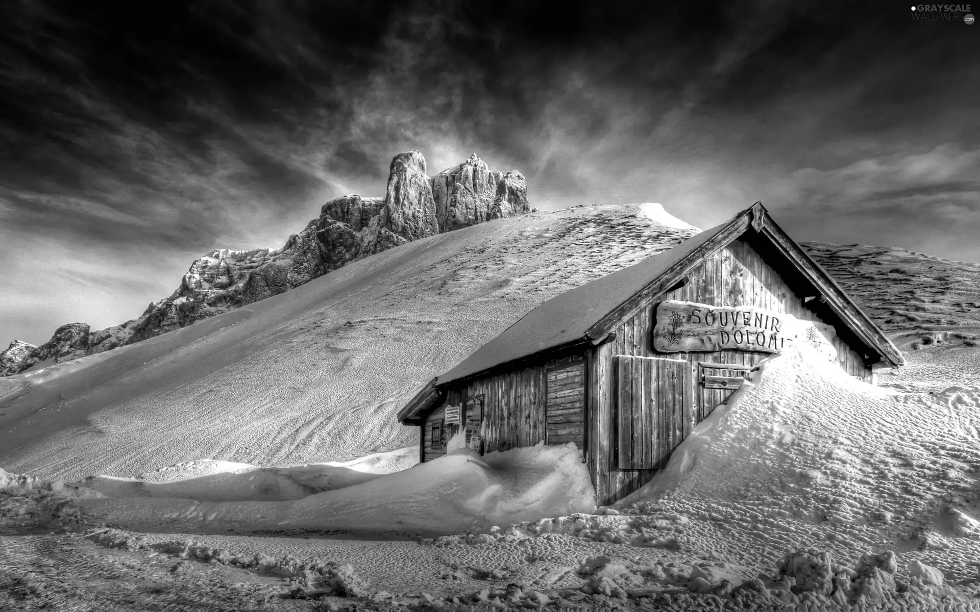 winter, cottage, snow, Mountains