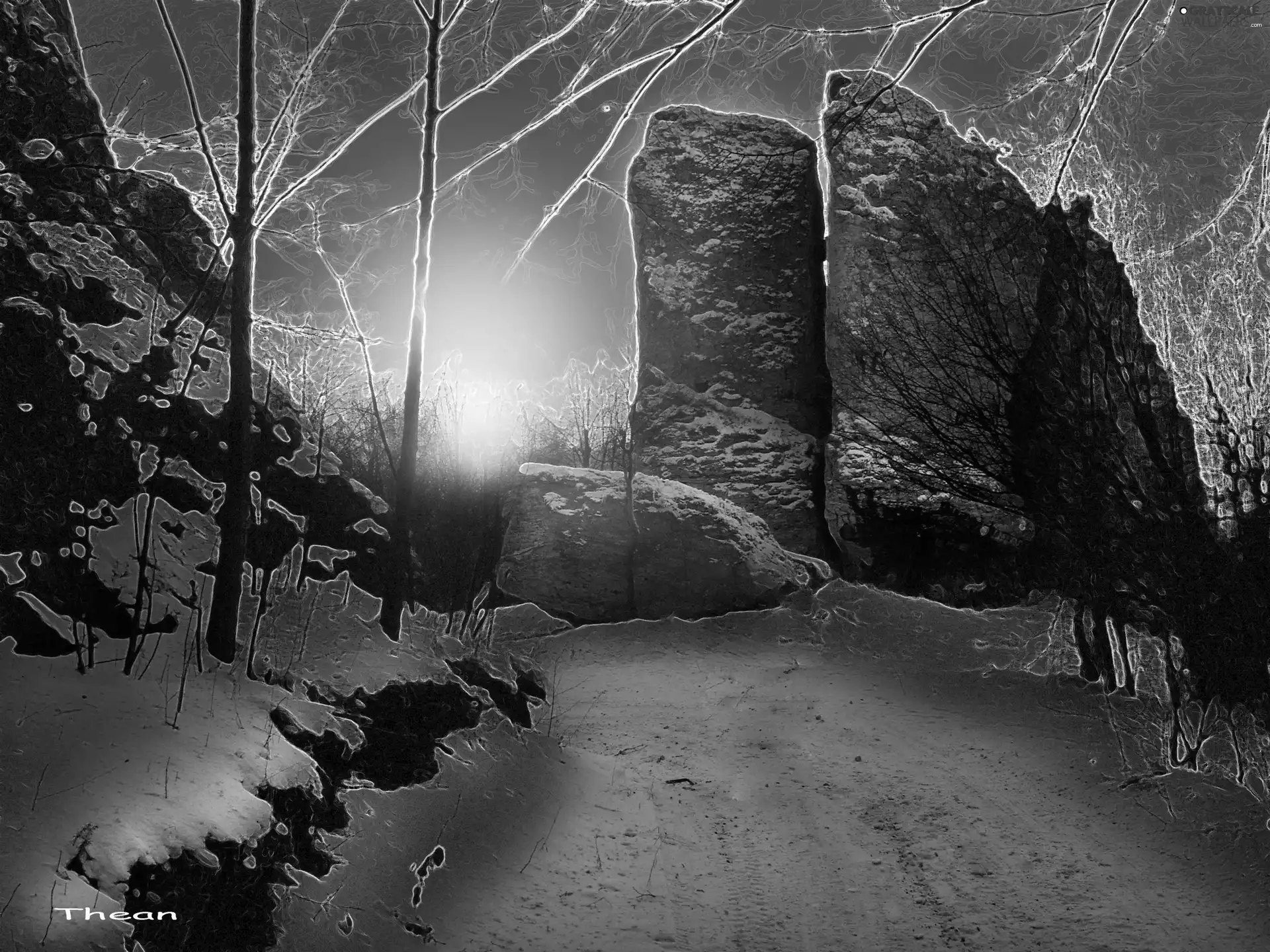 winter, rocks, snow, View