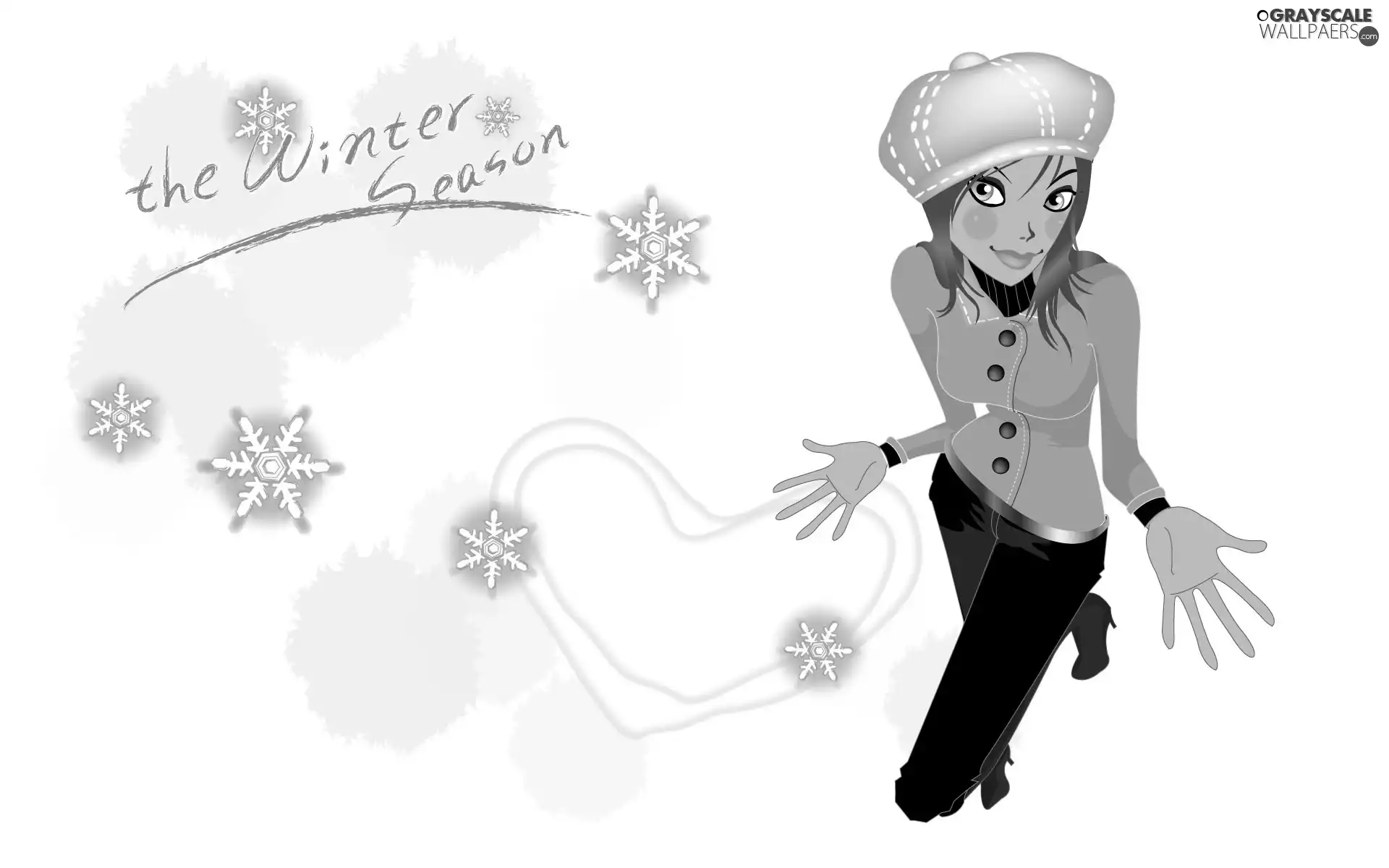 Women, flakes, snow, Heart