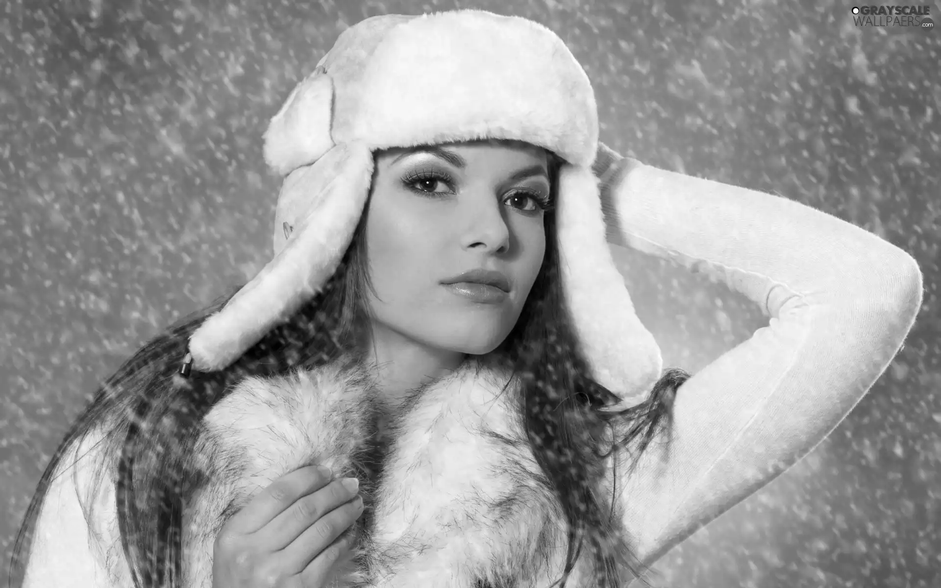 Women, make-up, snow, Hat