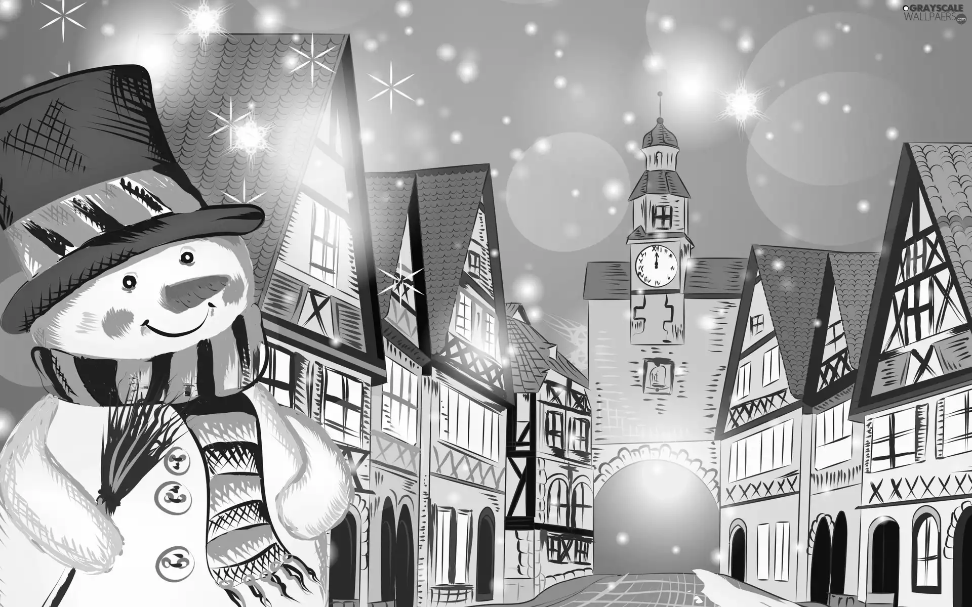 Snowman, winter, Houses