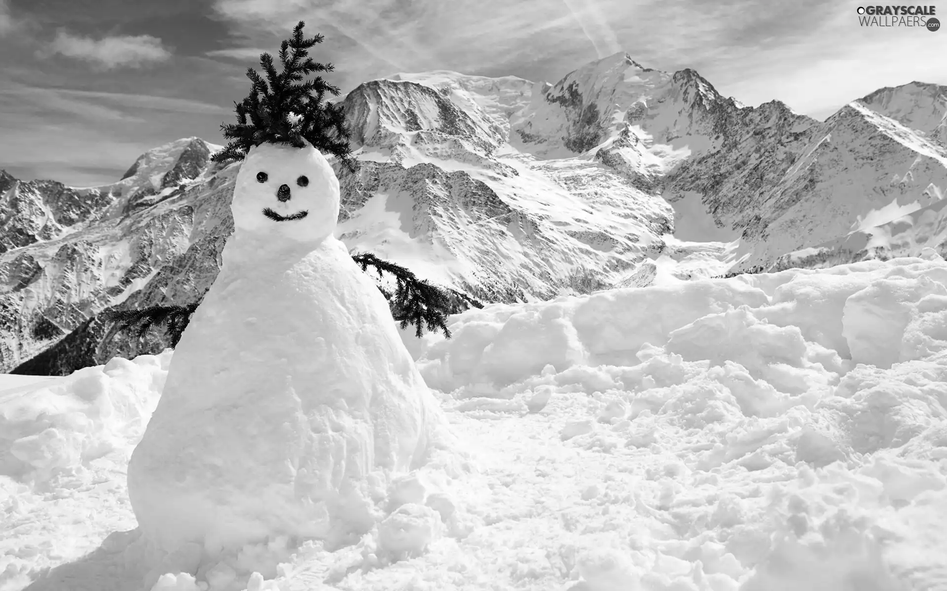 Snowman, winter, Mountains