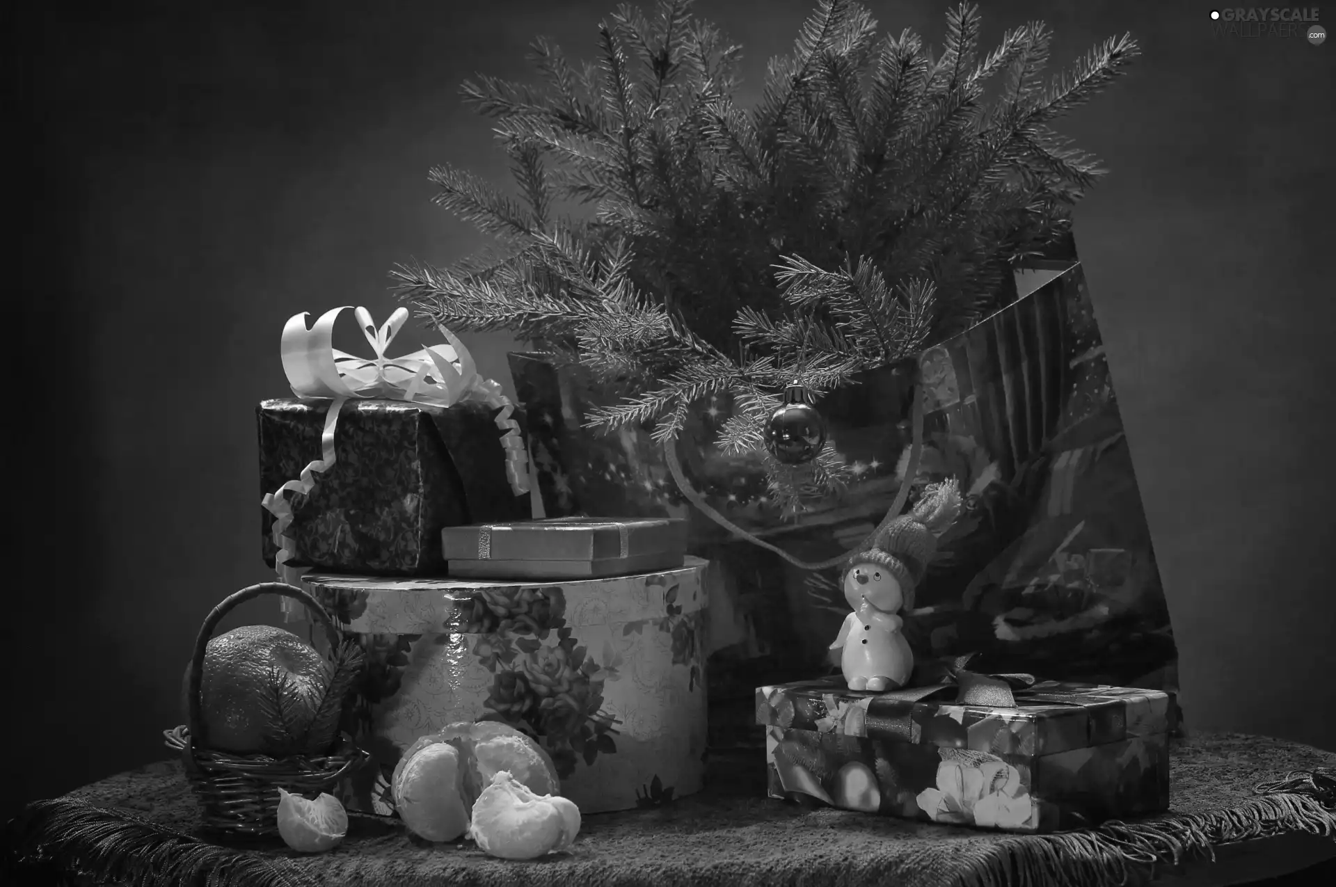 Twigs, composition, Snowman, orange, figure, gifts