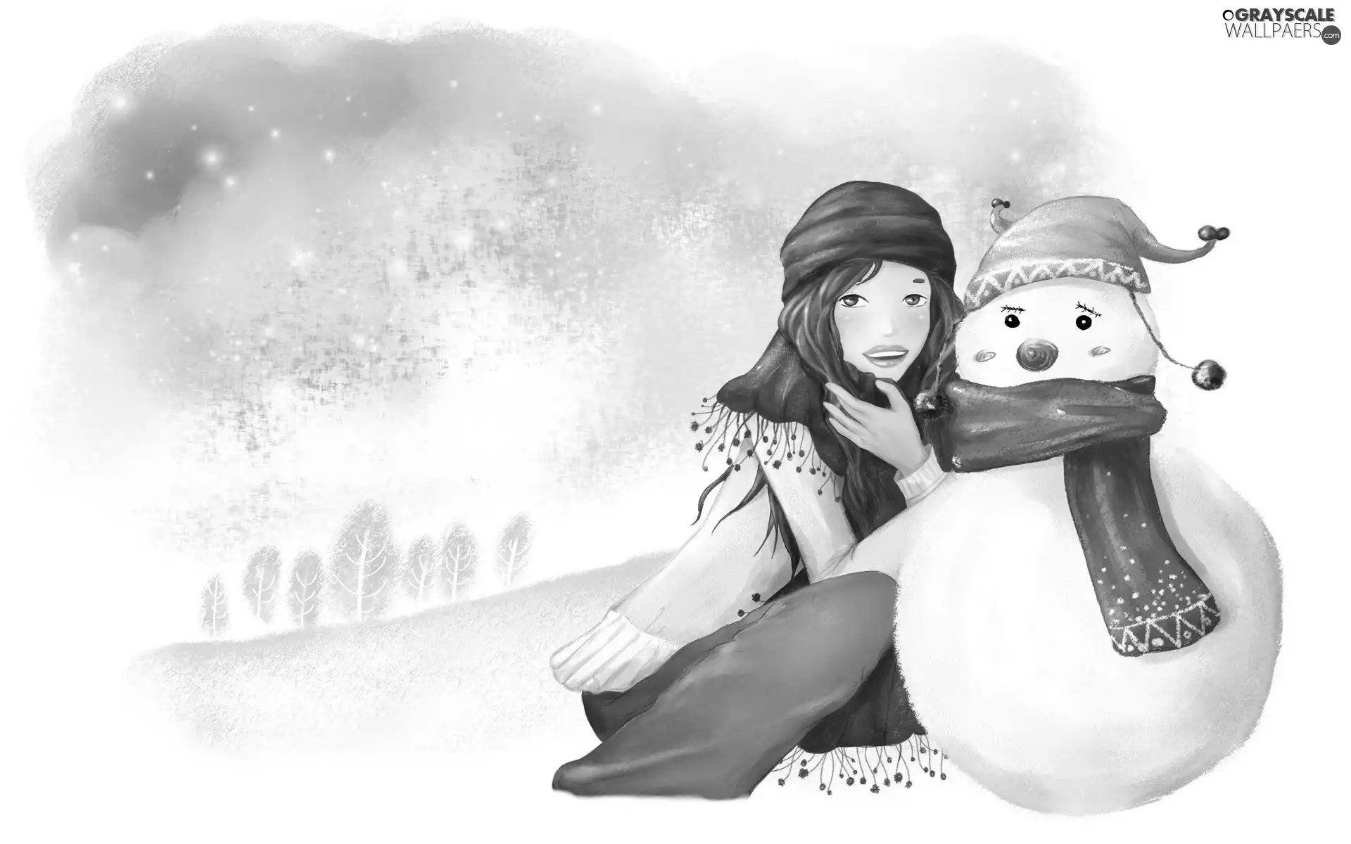 Snowman, Women, winter