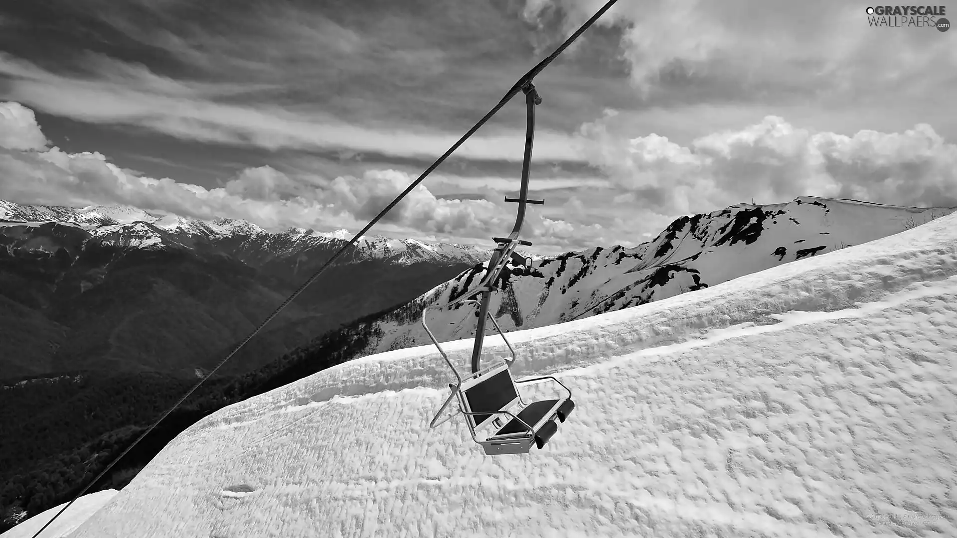 snowy, Mountains, Lift, chair, Hill-side, woods