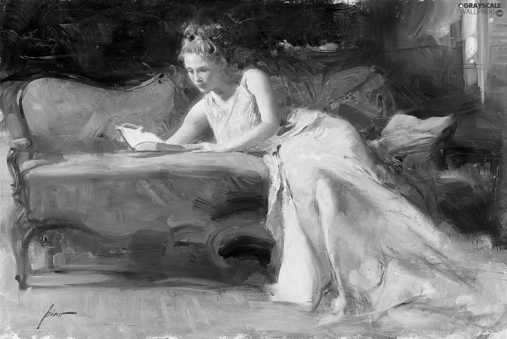 sofa, Book, Pino Daeni, Women, picture