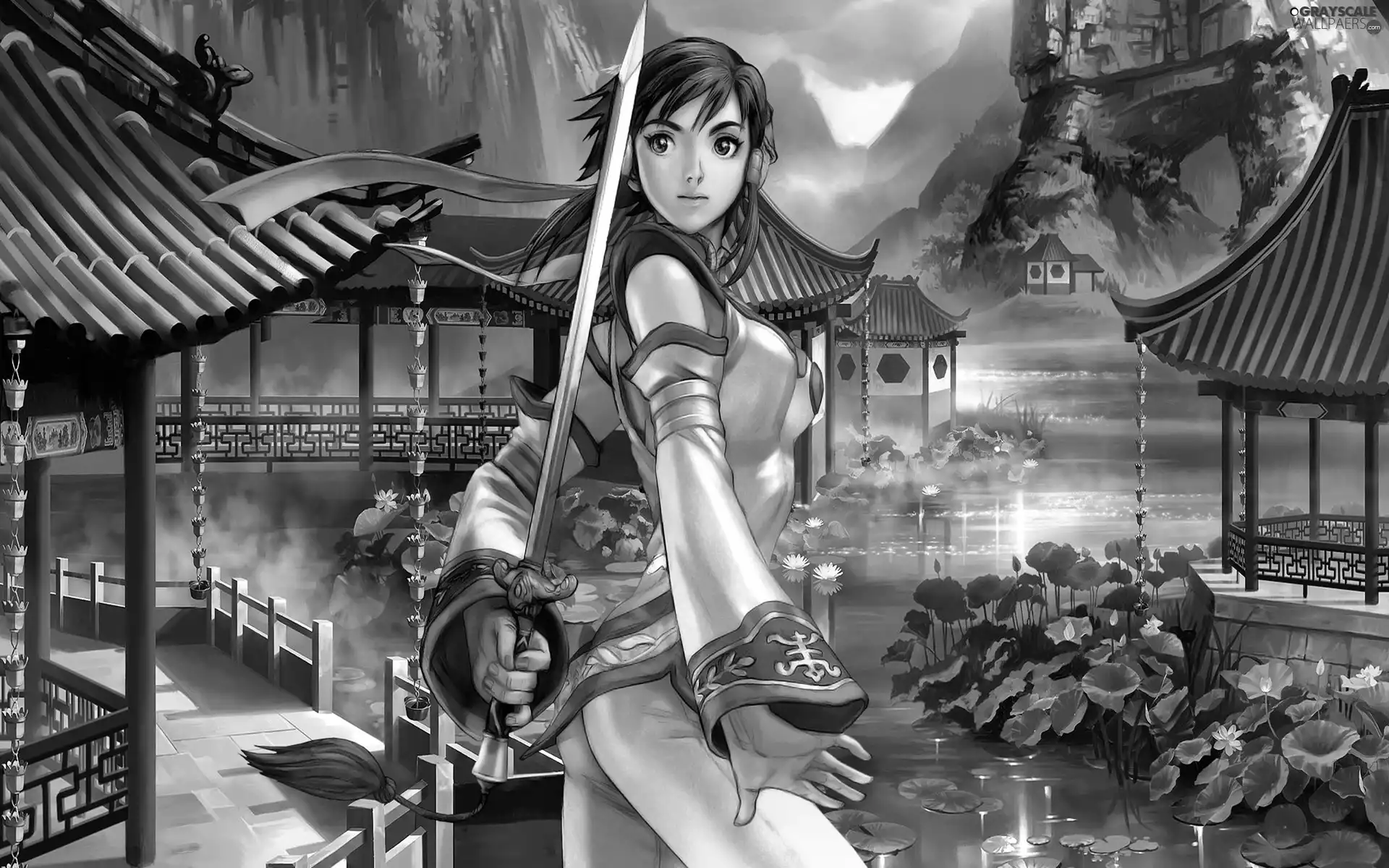 Soul Calibur IV, Women, sword, lake, village, Xianghua