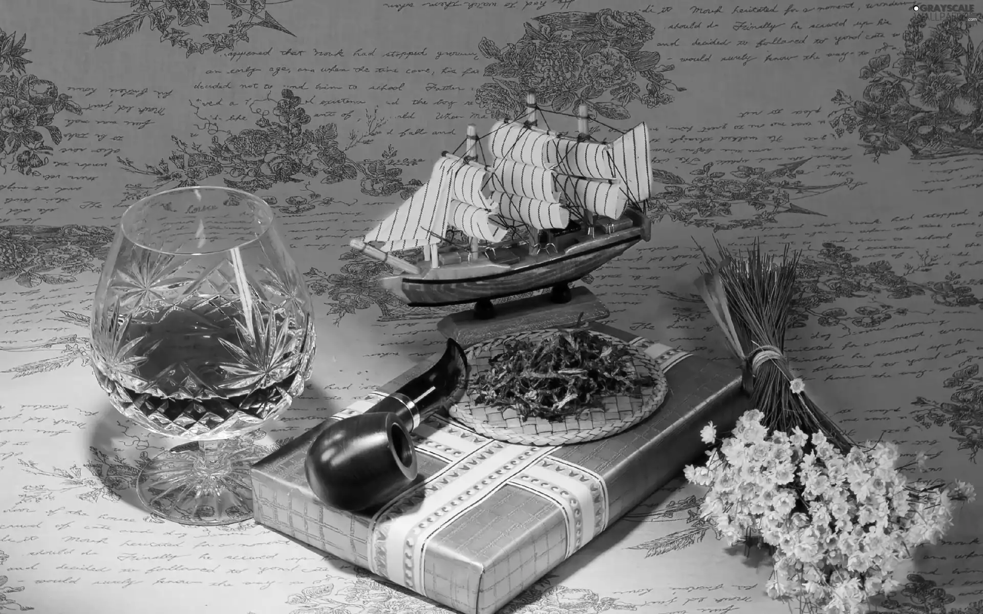 pipe, glass, souvenir, ship, tobacco, cognac