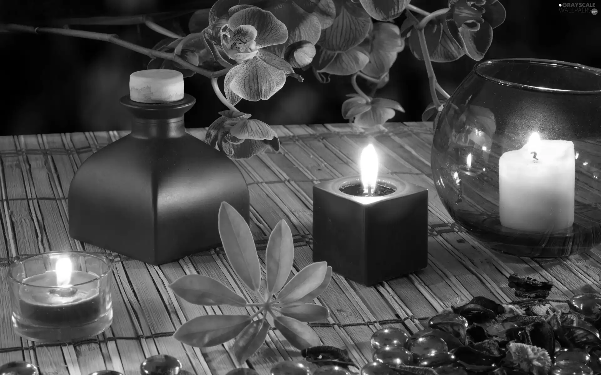 Spa, composition, Candles, Stones, orchids