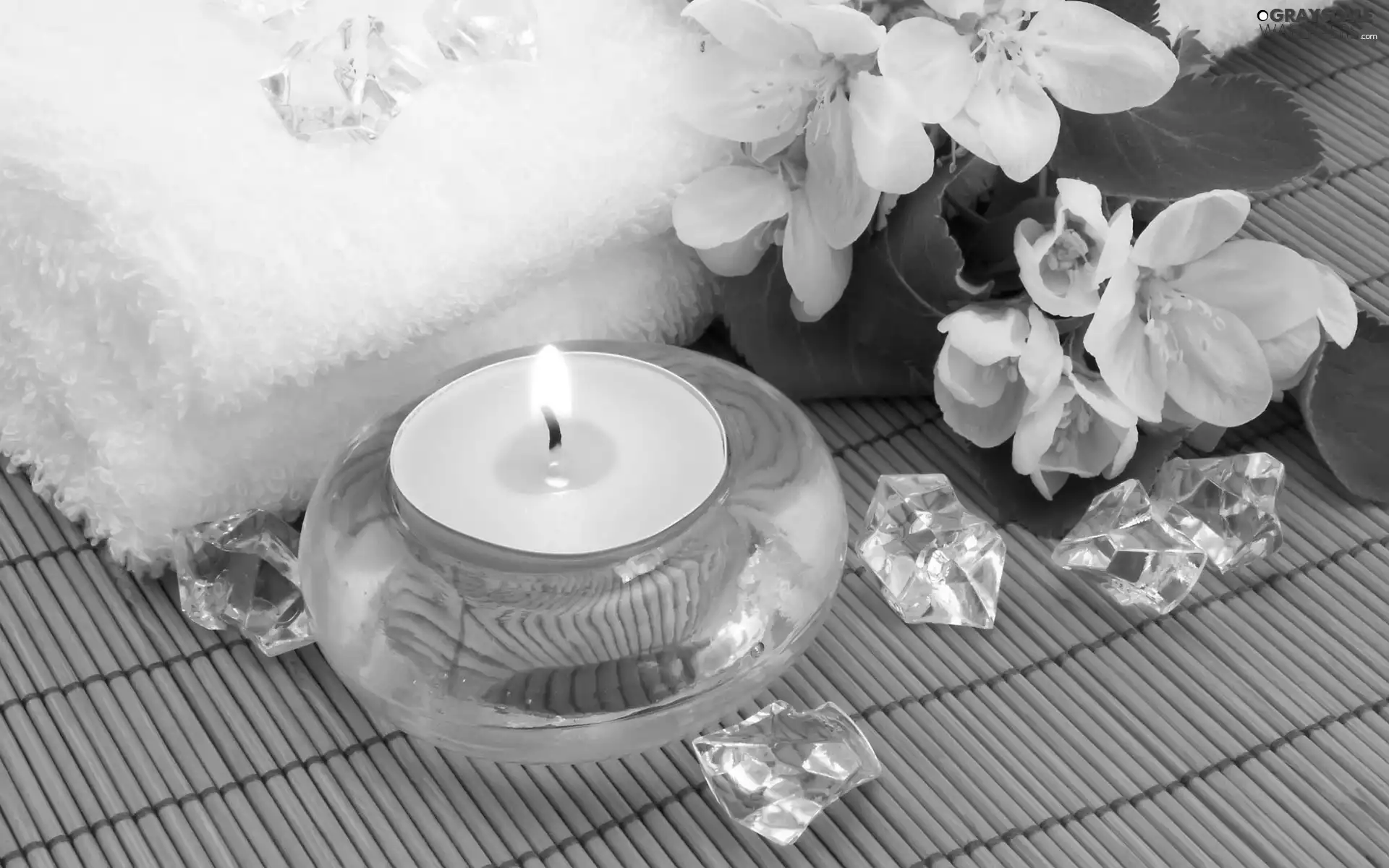 Spa, Towel, jasmine, Candle, Flowers