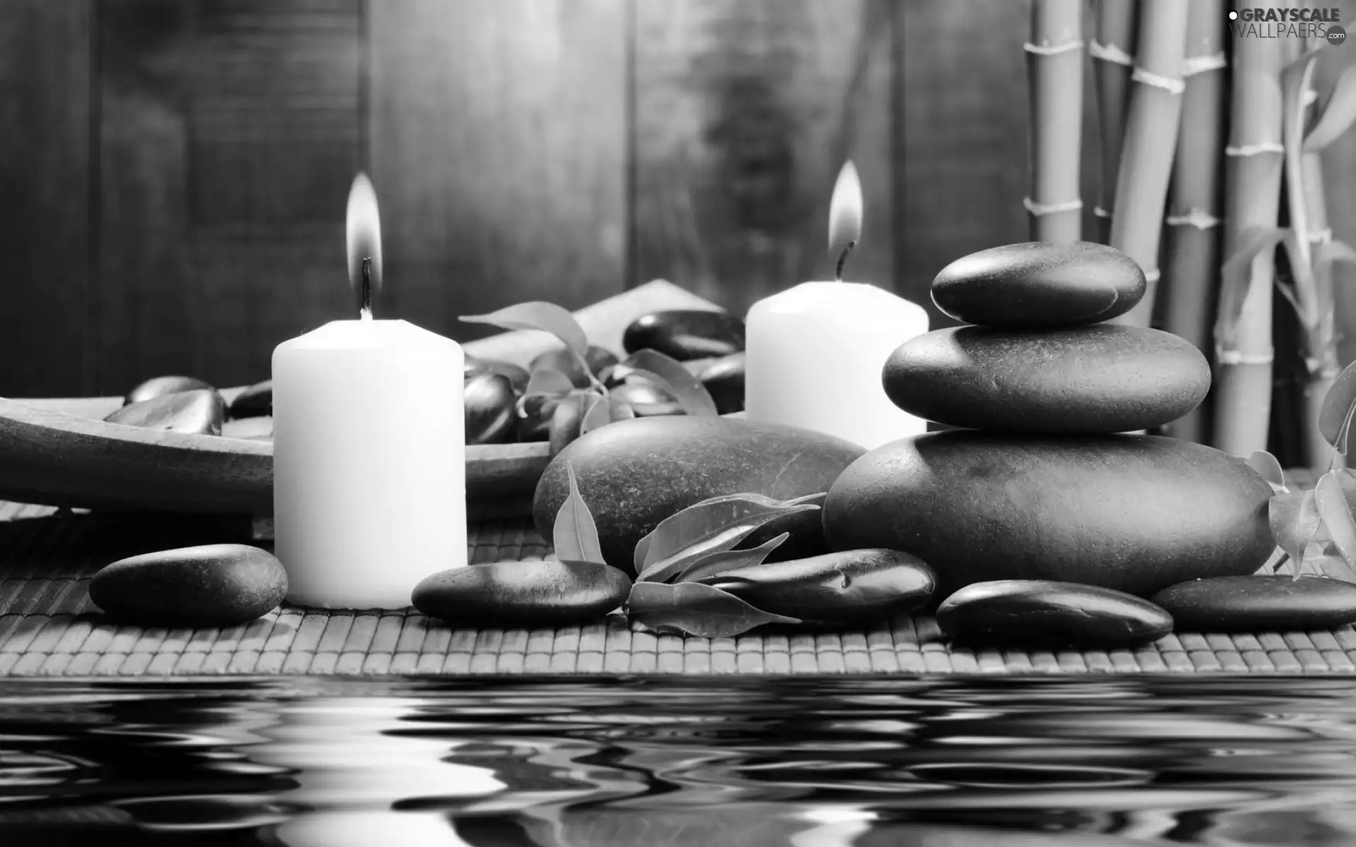 Spa, composition, Candles, bamboo, Stones