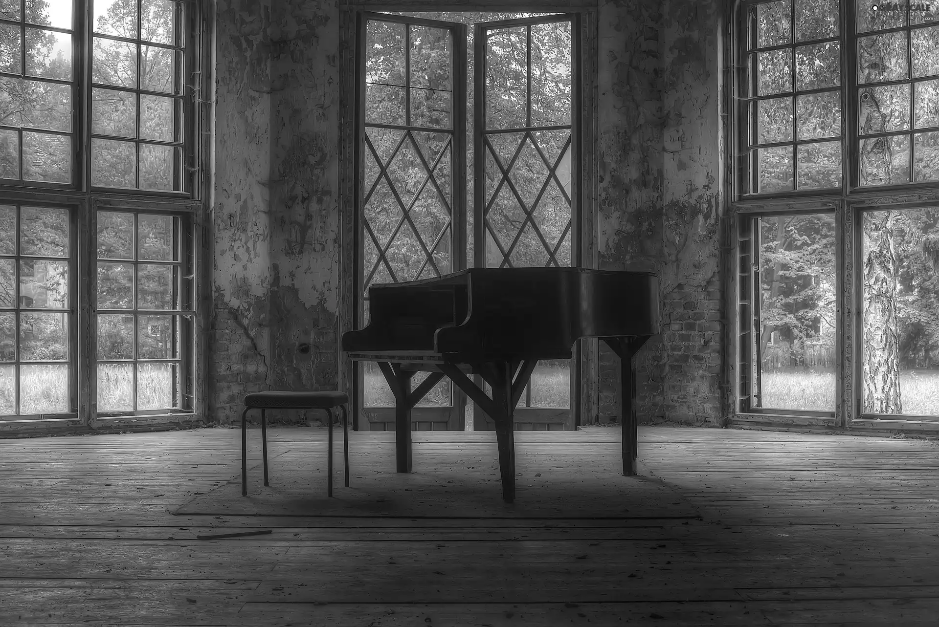 Neglected, Space, Windows, Chair, Piano