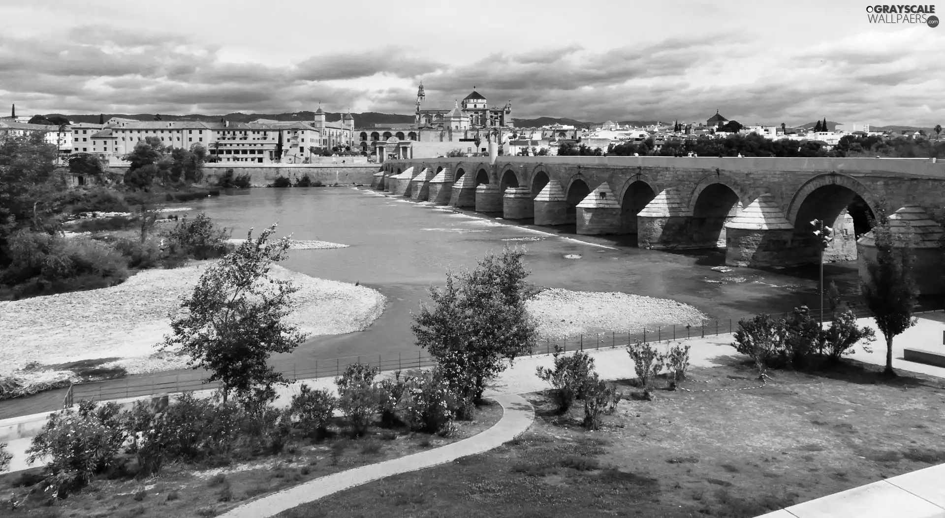 Houses, River, Spain, bridge