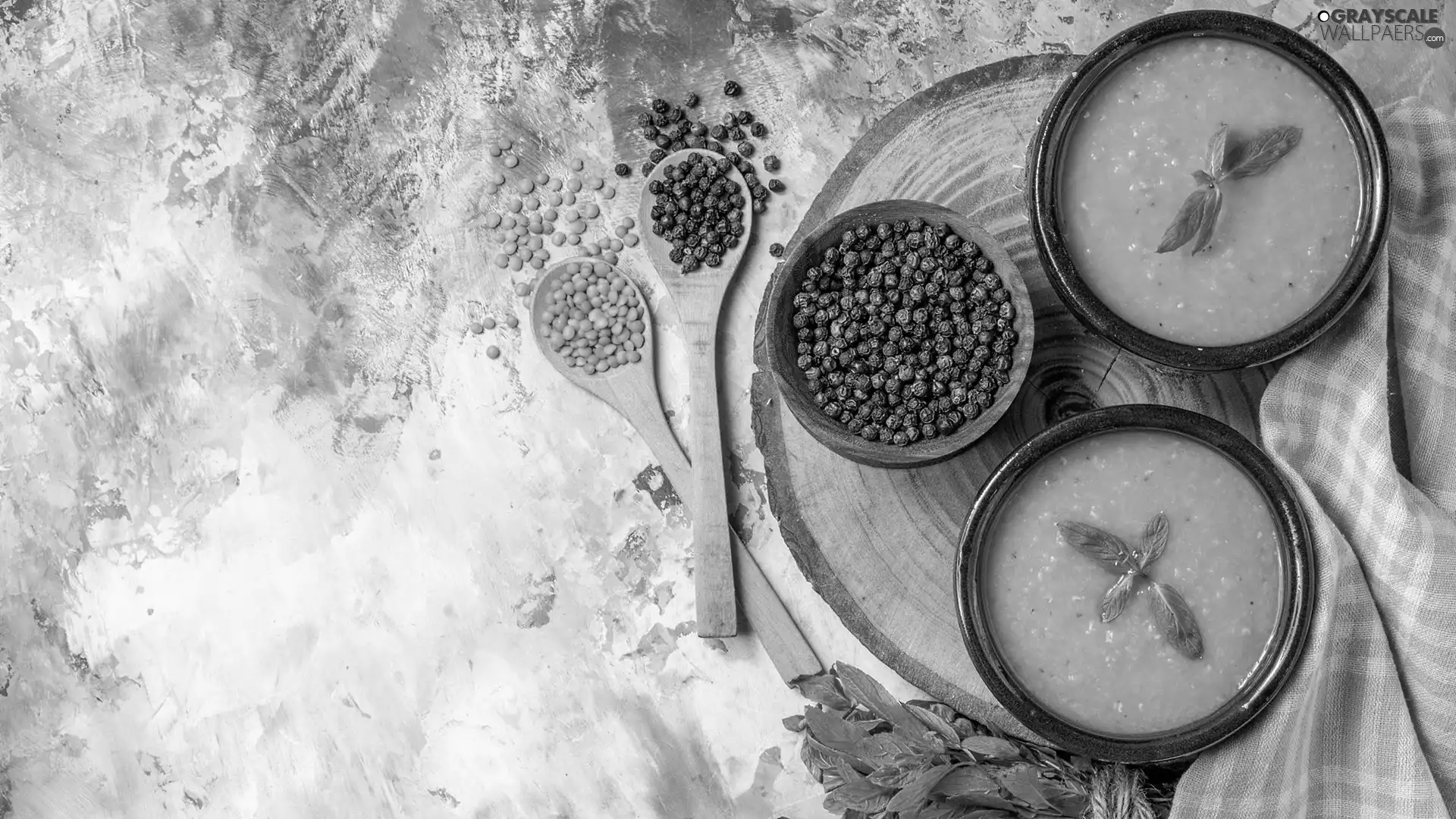 Lentil, soup, rubber, Spoons, Wood, bowls