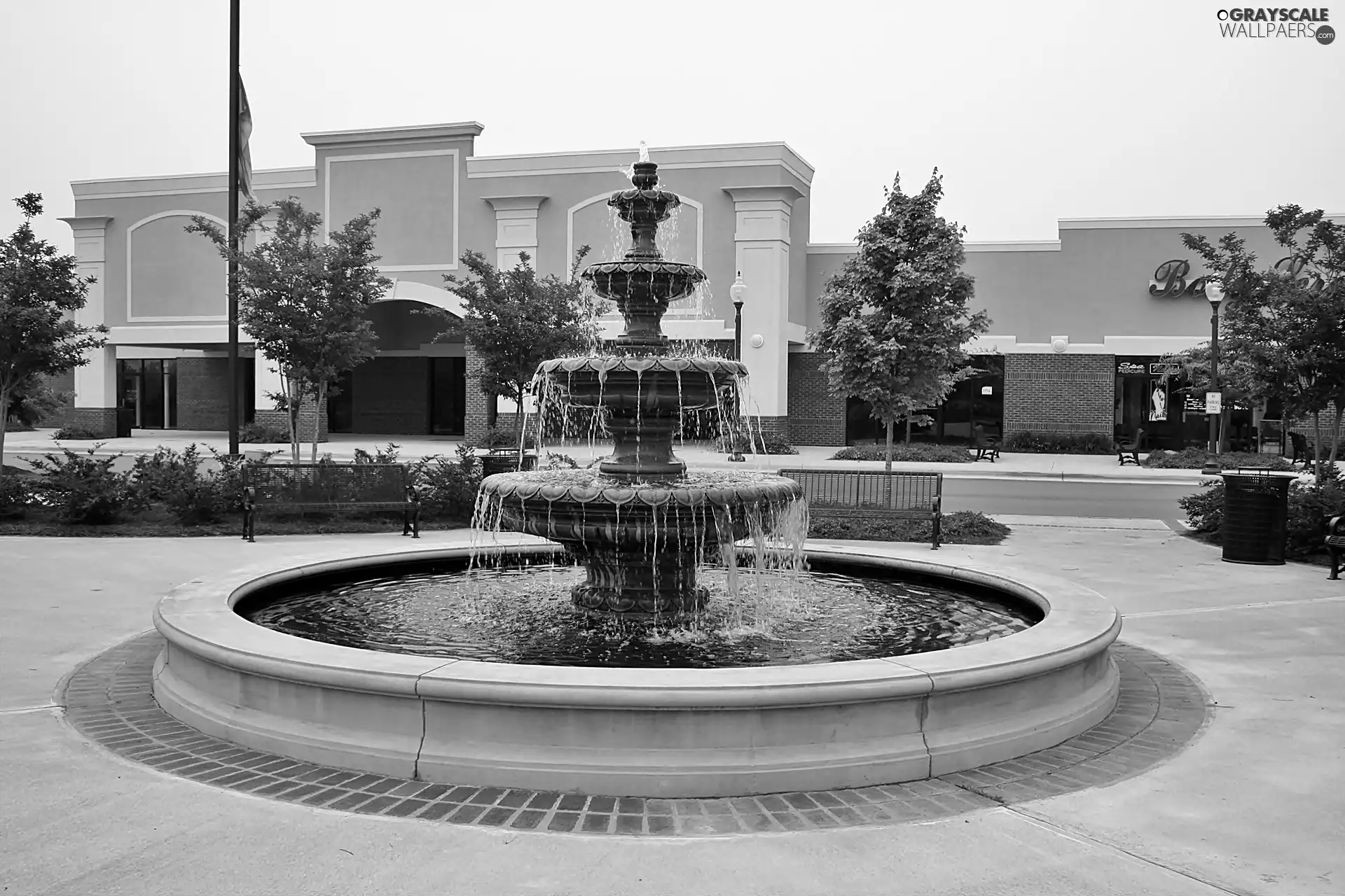 square, fountain, trees, viewes, buildings