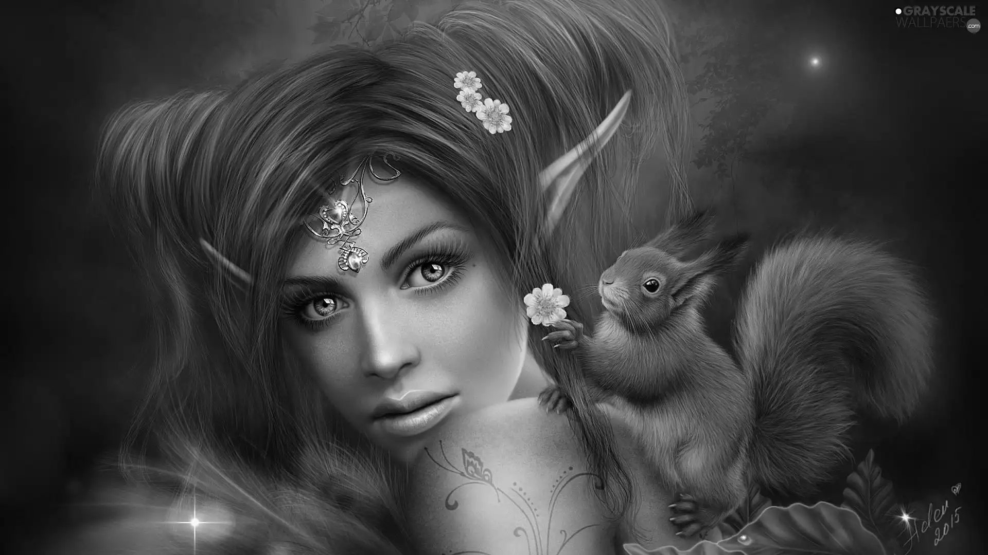 squirrel, girl, elf