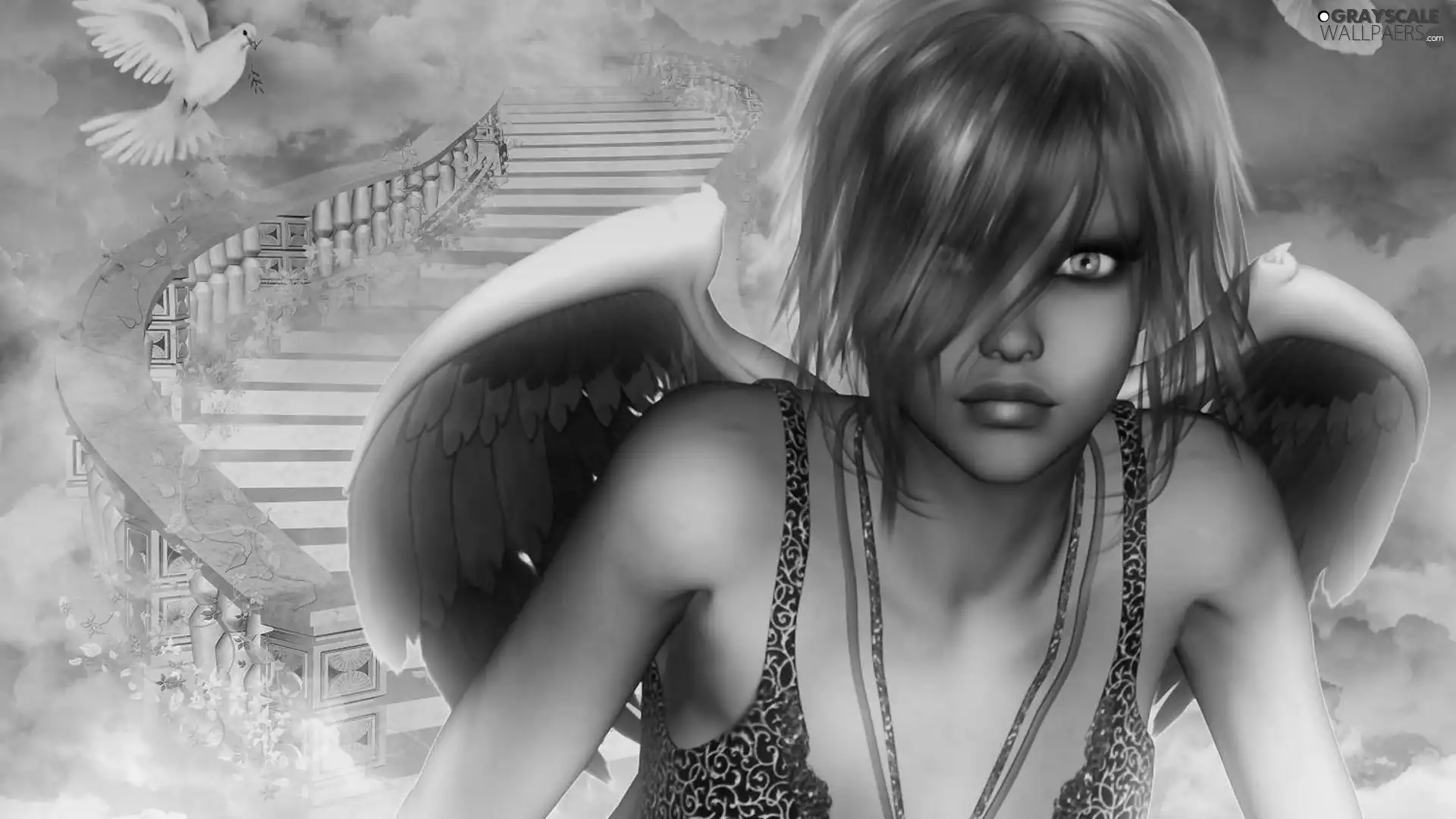 angel, Hair, Stairs, purple