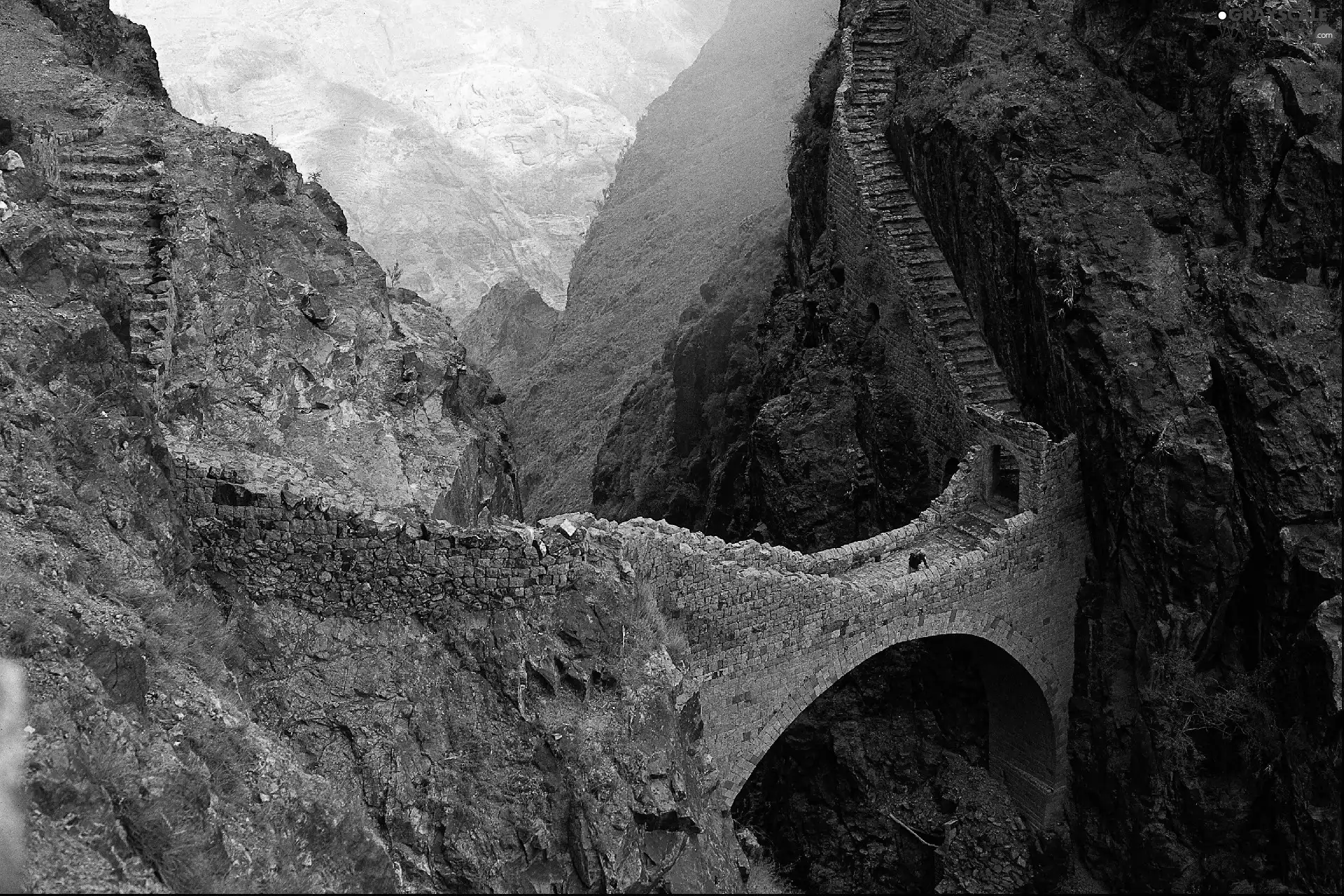 Stairs, Mountains, Yemen, bridge, Shahara Bridge