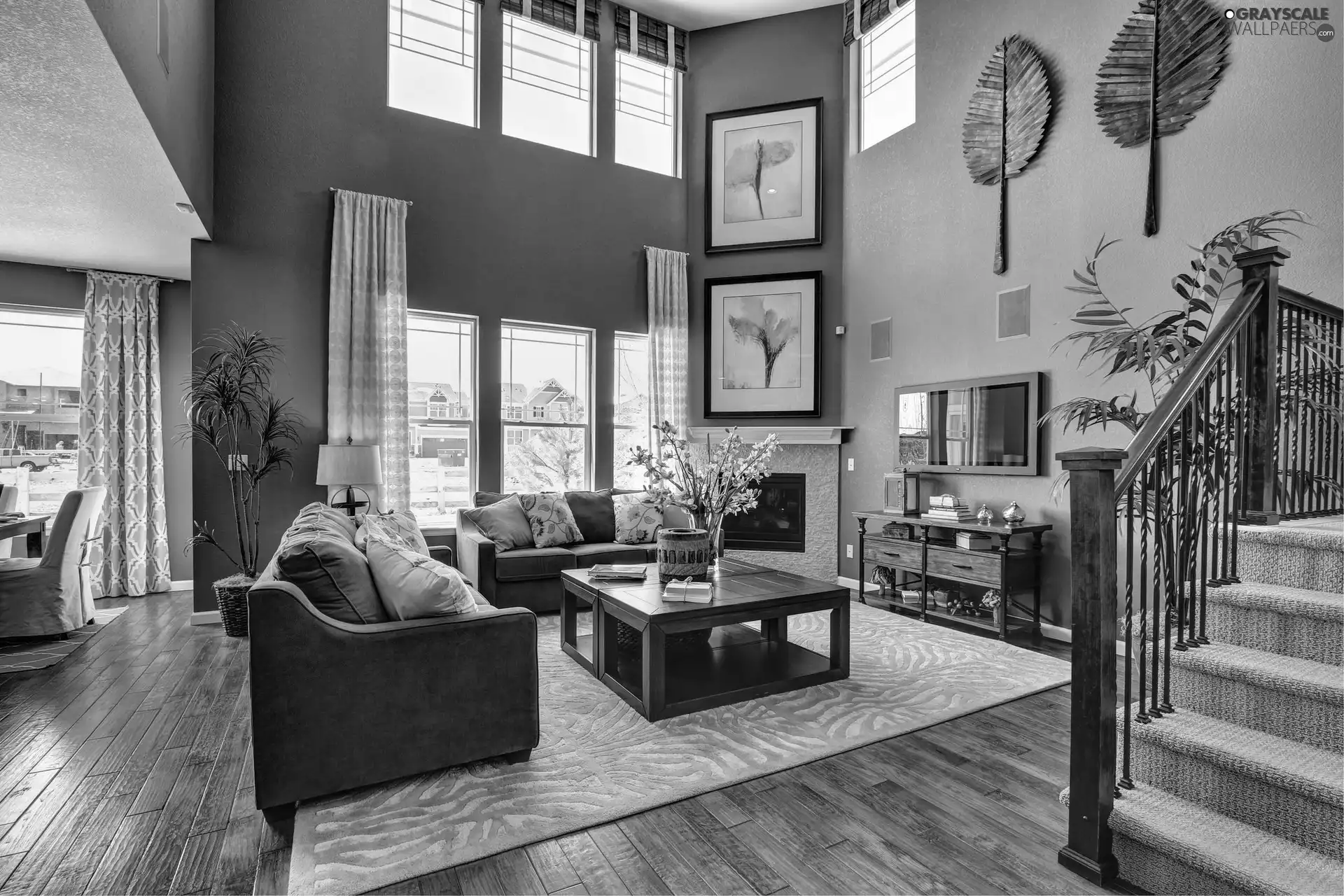 saloon, TV, Paintings, Stairs