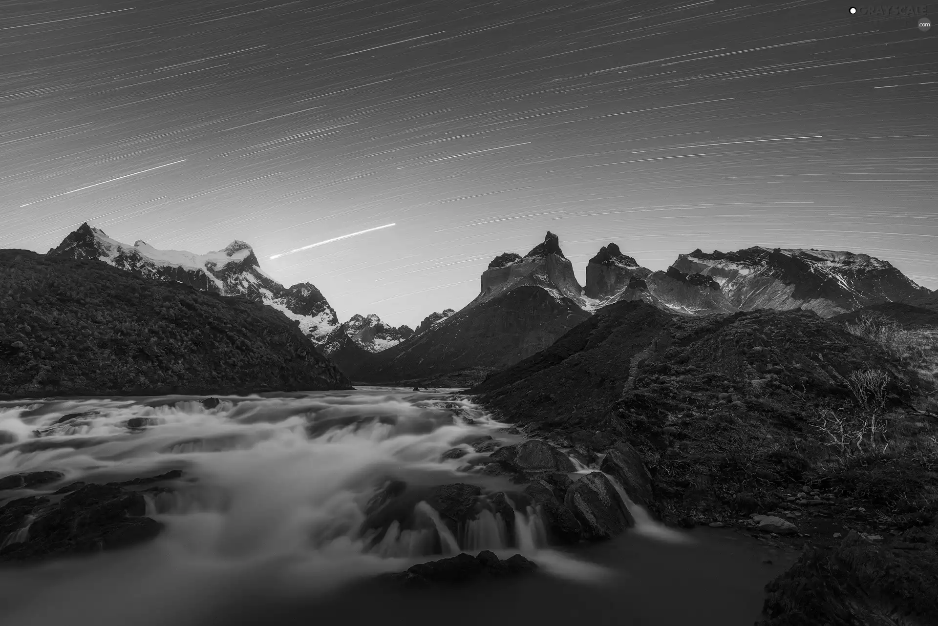 star, Mountains, River