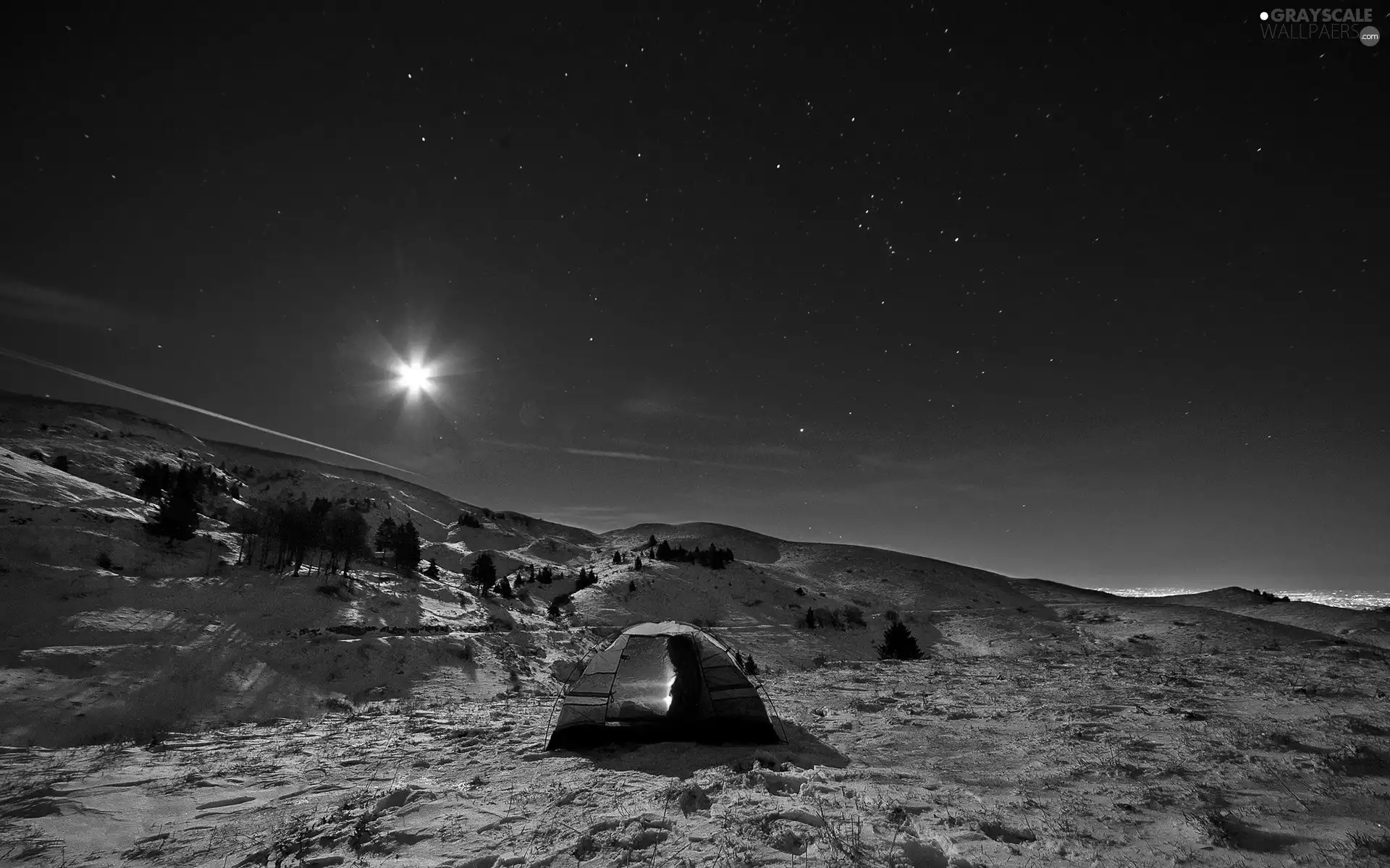 star, Tent, Night, Sky, hills