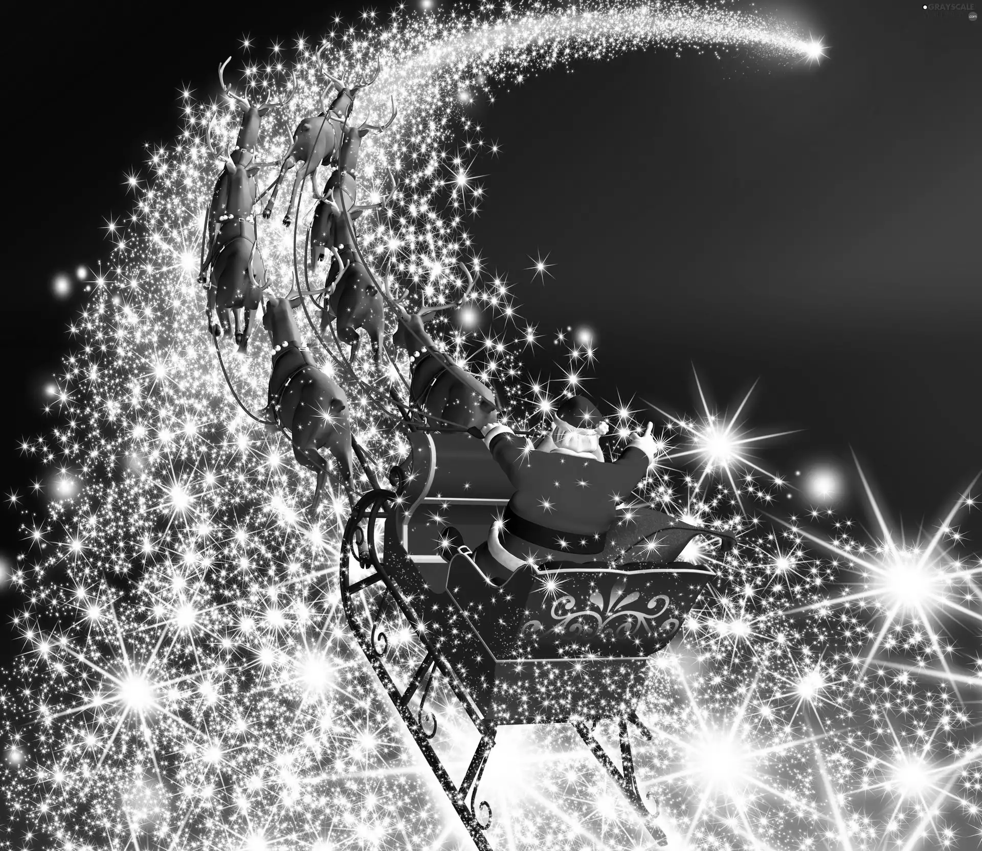 Stars, Santa, sleigh