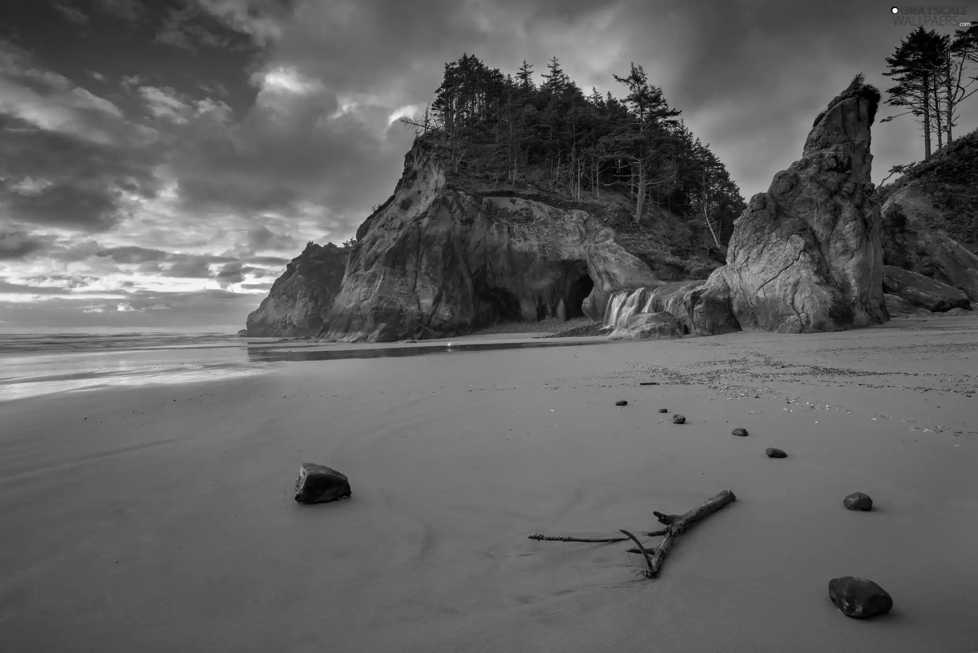 sea, Cape Hug Point, rocks, State of Oregon, Beaches, Coast, Hug Point State Recreation Site, The United States