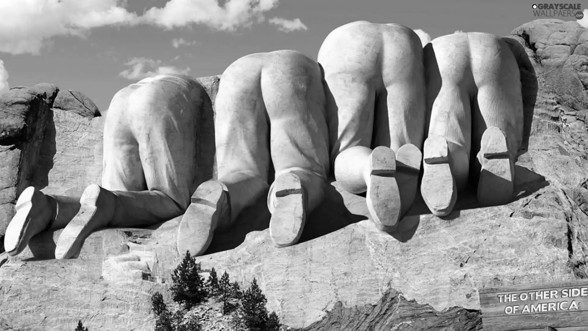 buttocks, presidents, Statue monument, four