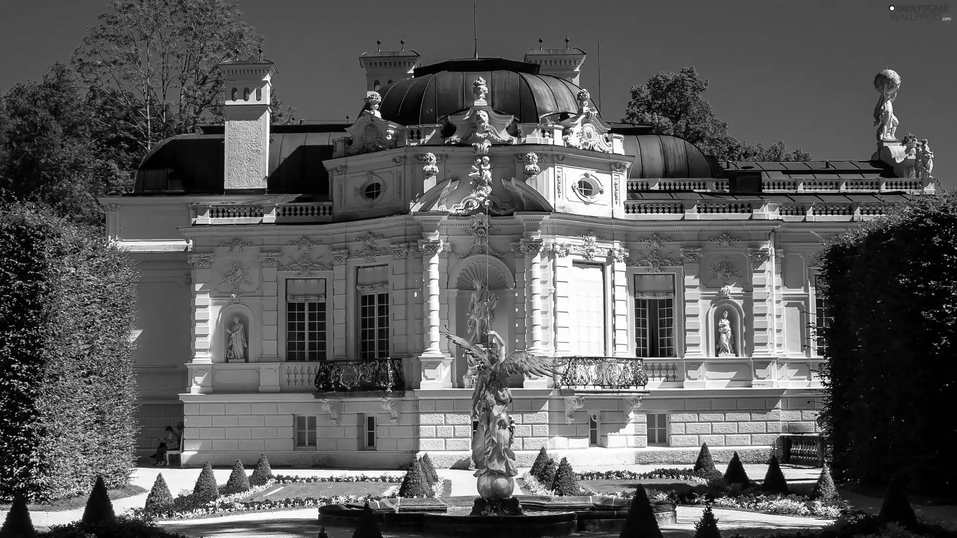 palace, fountain, Statue monument