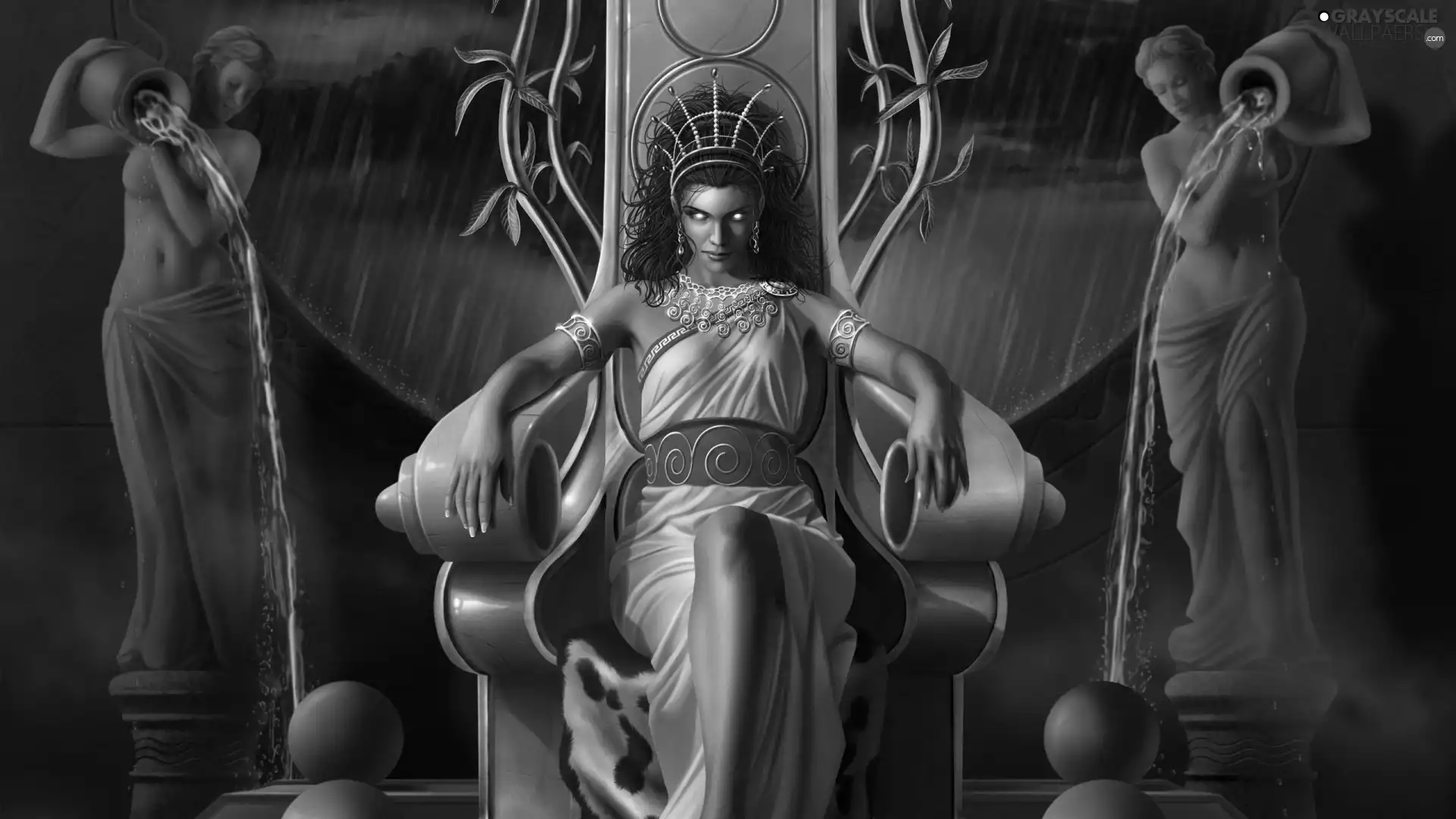 girl, the throne, statues, Crown